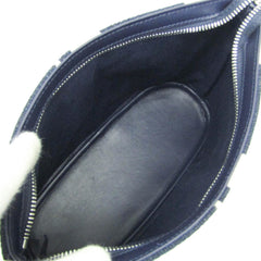 Salvatore Ferragamo Logo EE-24 1638 Women,Men Leather,Cotton Pouch Cream,Navy — Like New