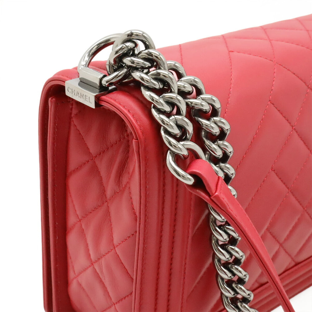 CHANEL Boy Chanel Matelasse Coco Mark Chain Shoulder Bag in Fuchsia Pink Lambskin — Like New