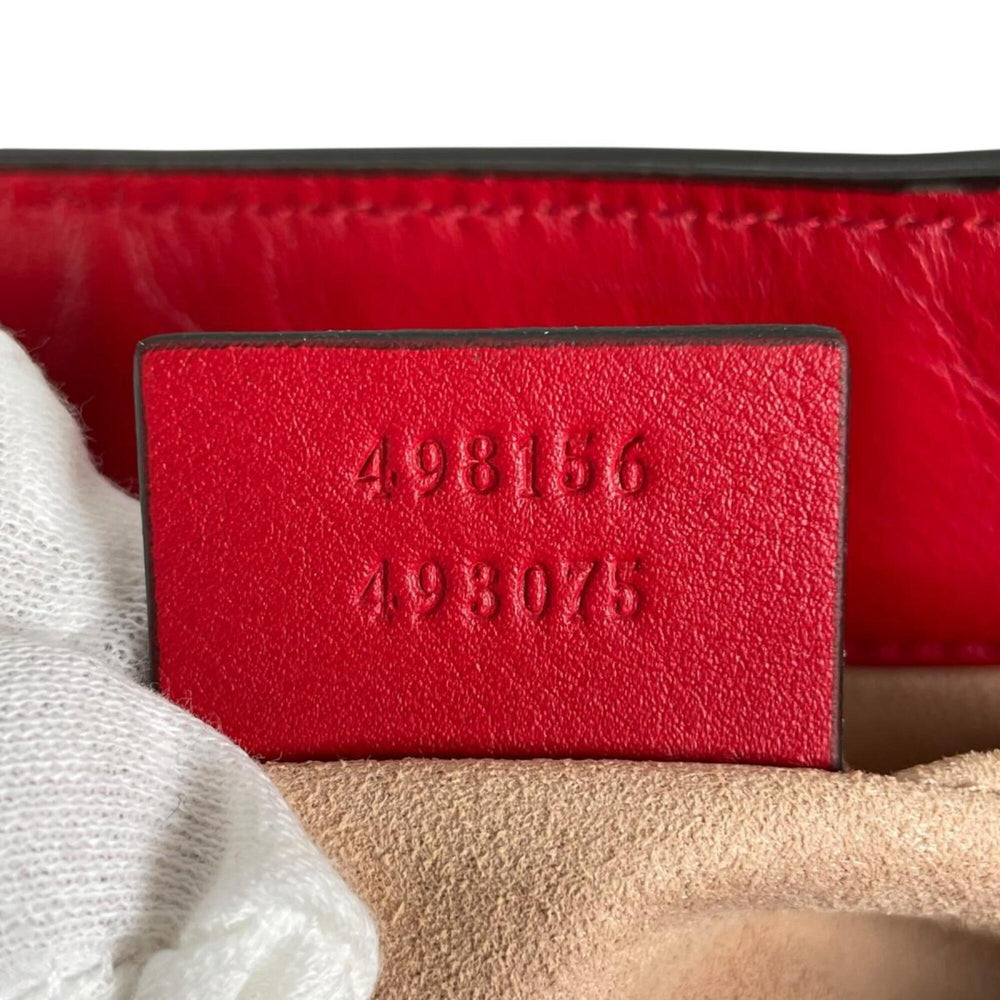 Gucci GG Apple Padlock Shoulder Bag, Canvas, 498156, Beige x Red Multicolor — Like New