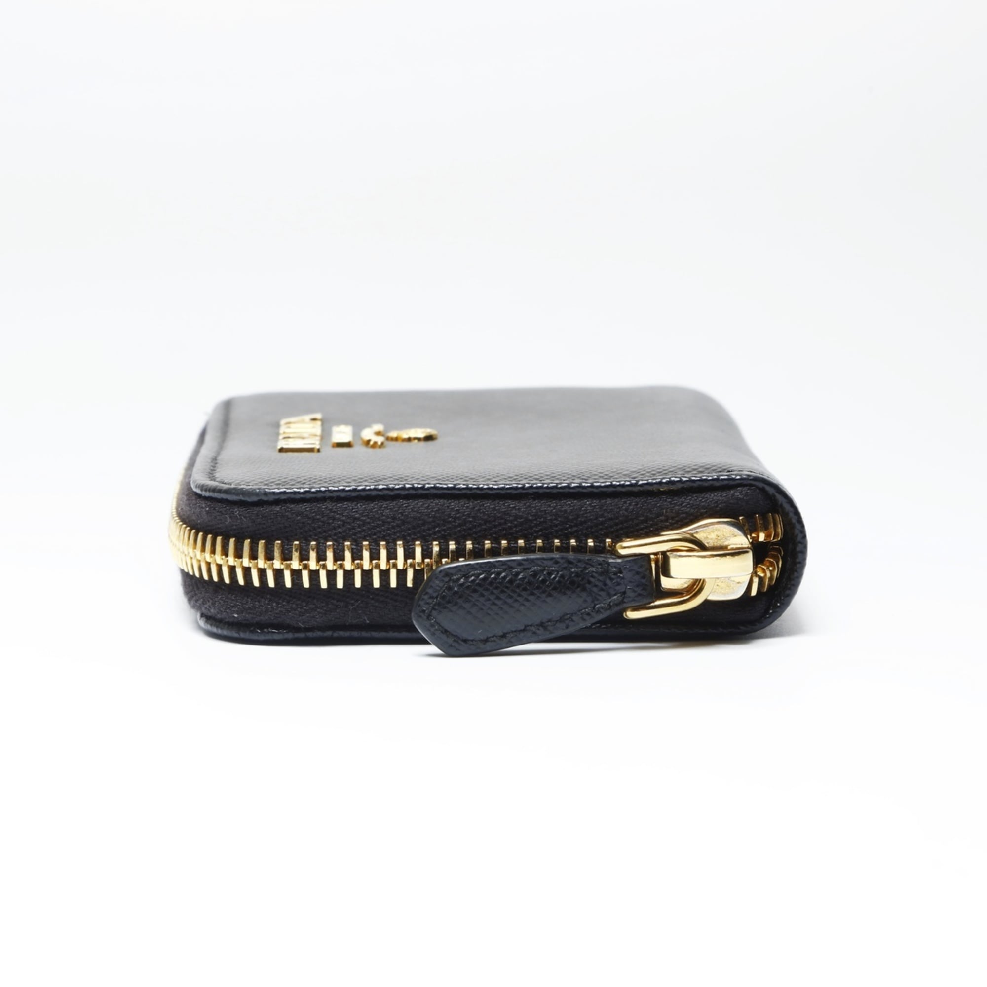 Prada Saffiano Leather Round Zip Wallet/Coin Case Compact Black
