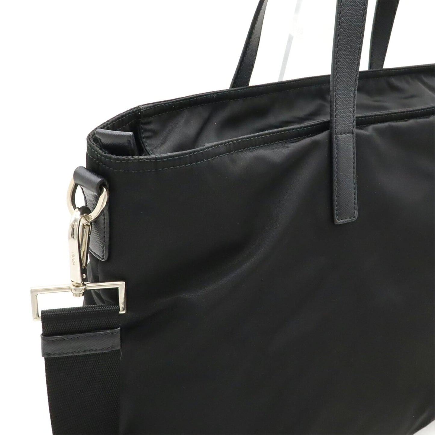 PRADA Triangle Tote Bag Shoulder Nylon Leather NERO Black 1BG842