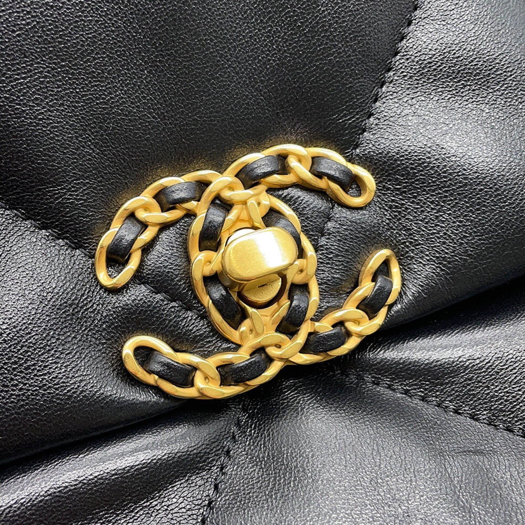 Chanel Chain Shoulder Bag CHANEL19 Matelassé Coco Mark Shiny Lambskin AS1160 CHANEL Black 19 Handbag Women's — Like New