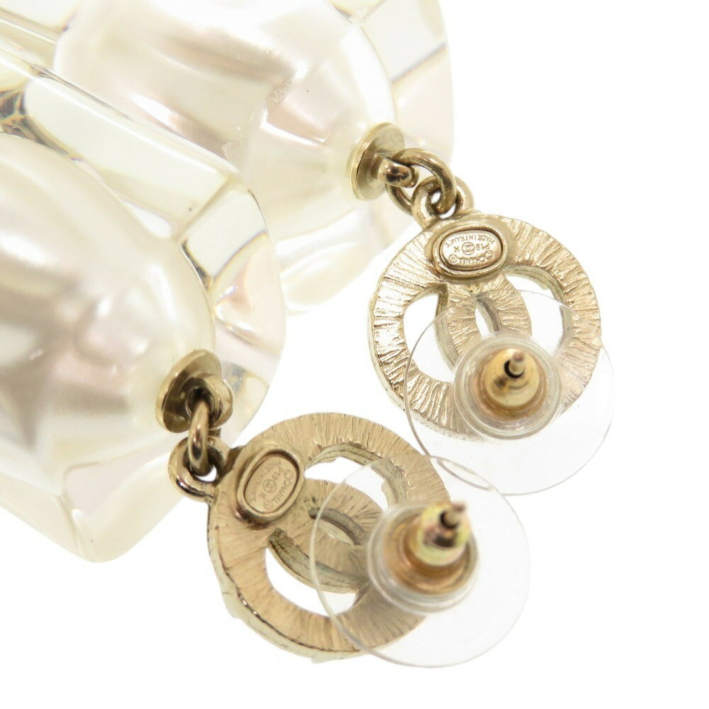 Chanel Coco Mark Faux Pearl Plastic Stone Gold Earrings 0563CHANEL