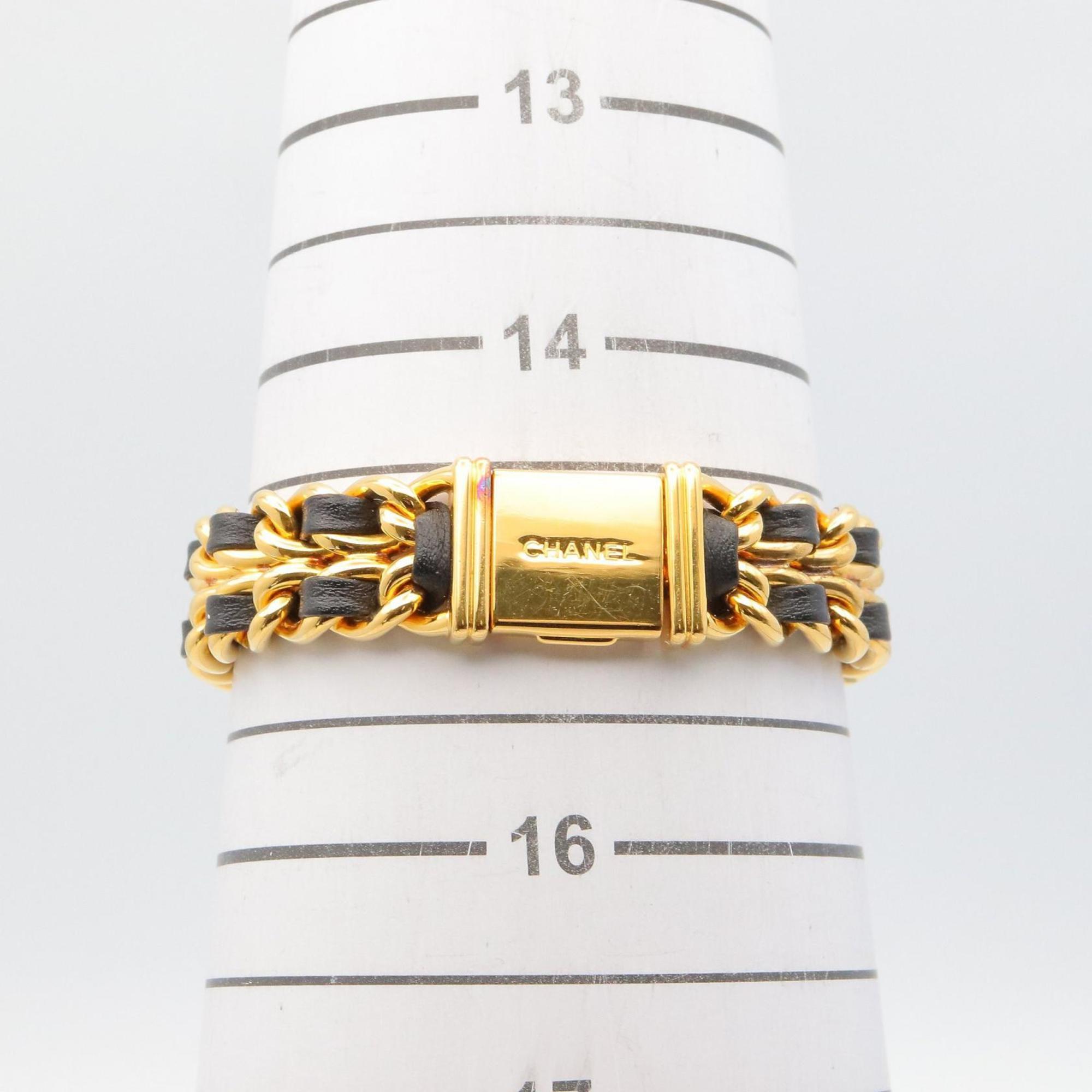 CHANEL Premiere M Watch, Gold-Plated, with Leather Strap, Black, Women's, H0001 — Very Good