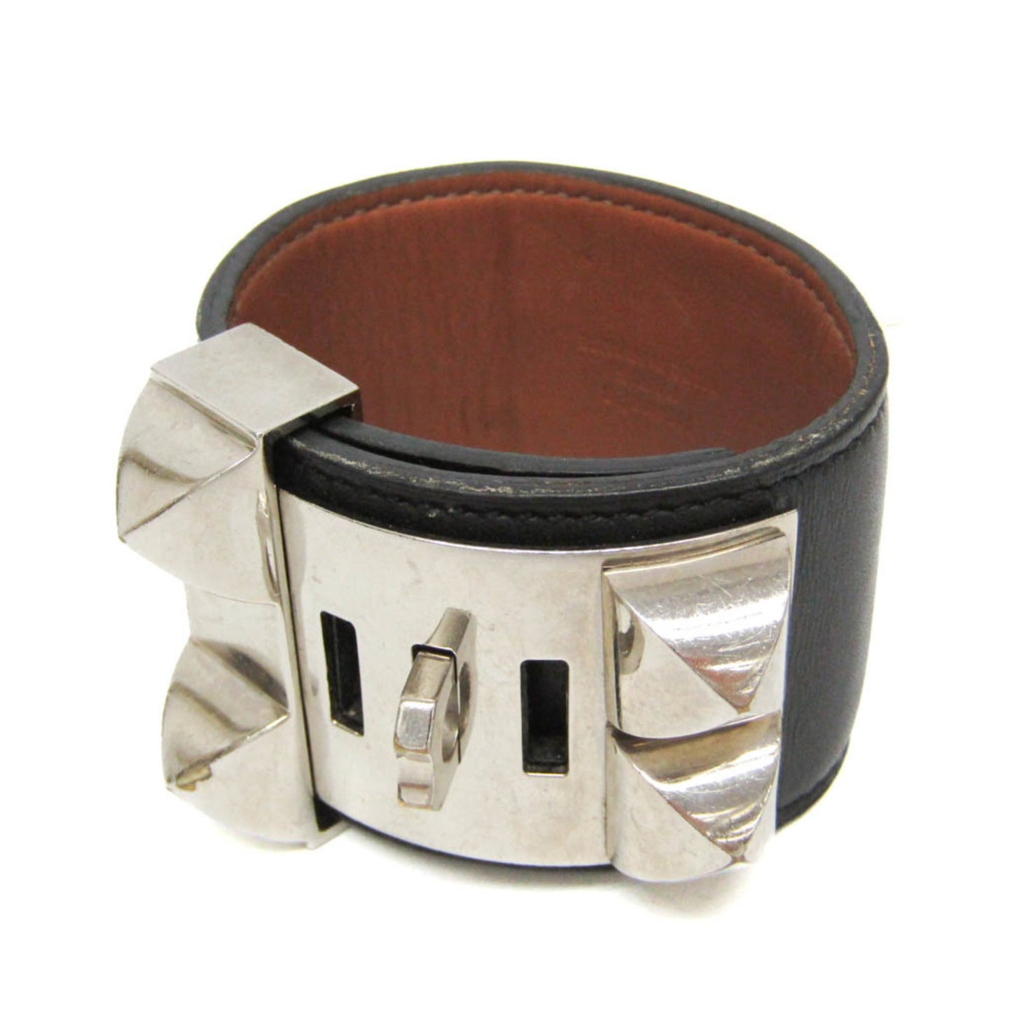 Hermes Collier De Chien Leather,Metal Bangle Silver,Black