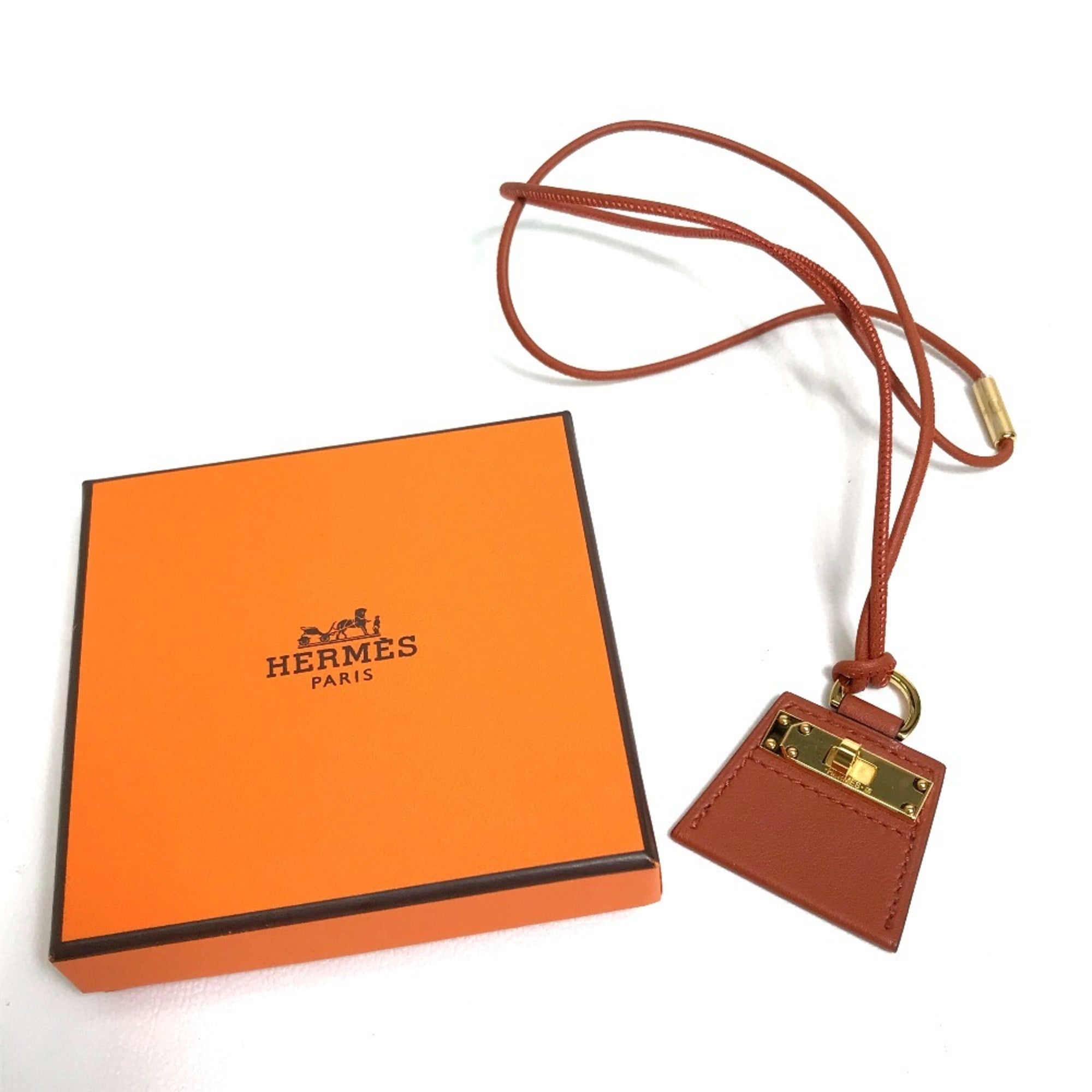 HERMES Mon Petit Kelly PM Necklace Leather Women's Brown — New - Store Return
