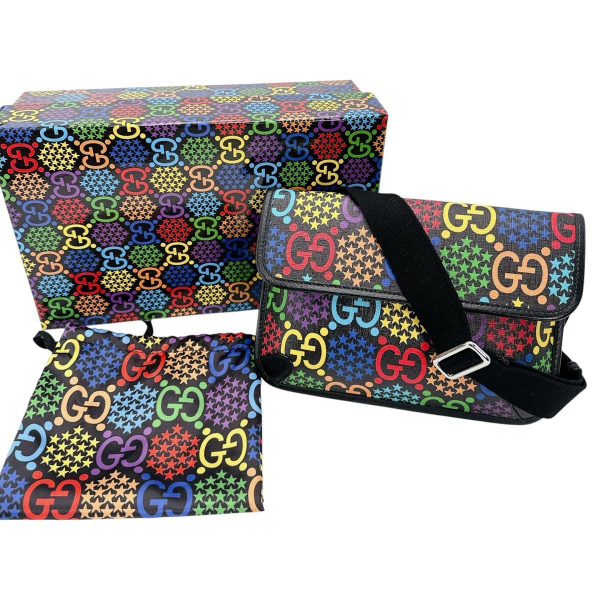 Gucci GUCCI Waist Bag Body GG Psychedelic Leather 598113 Black x Multicolor — Like New