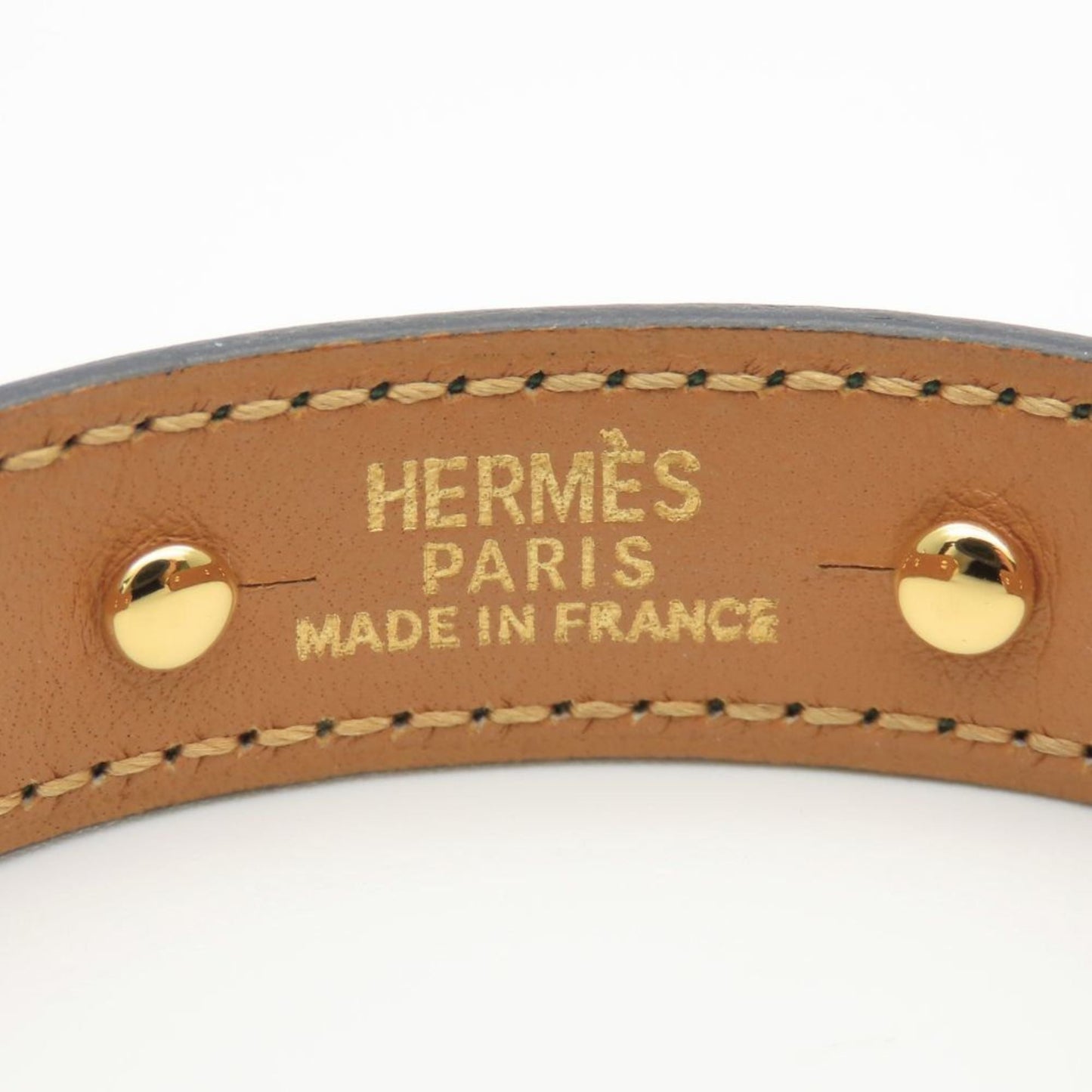 Hermes Chaine d'Ancre Bangle, Leather and Metal, Green Gold Plated, GP, Women's, HERMES