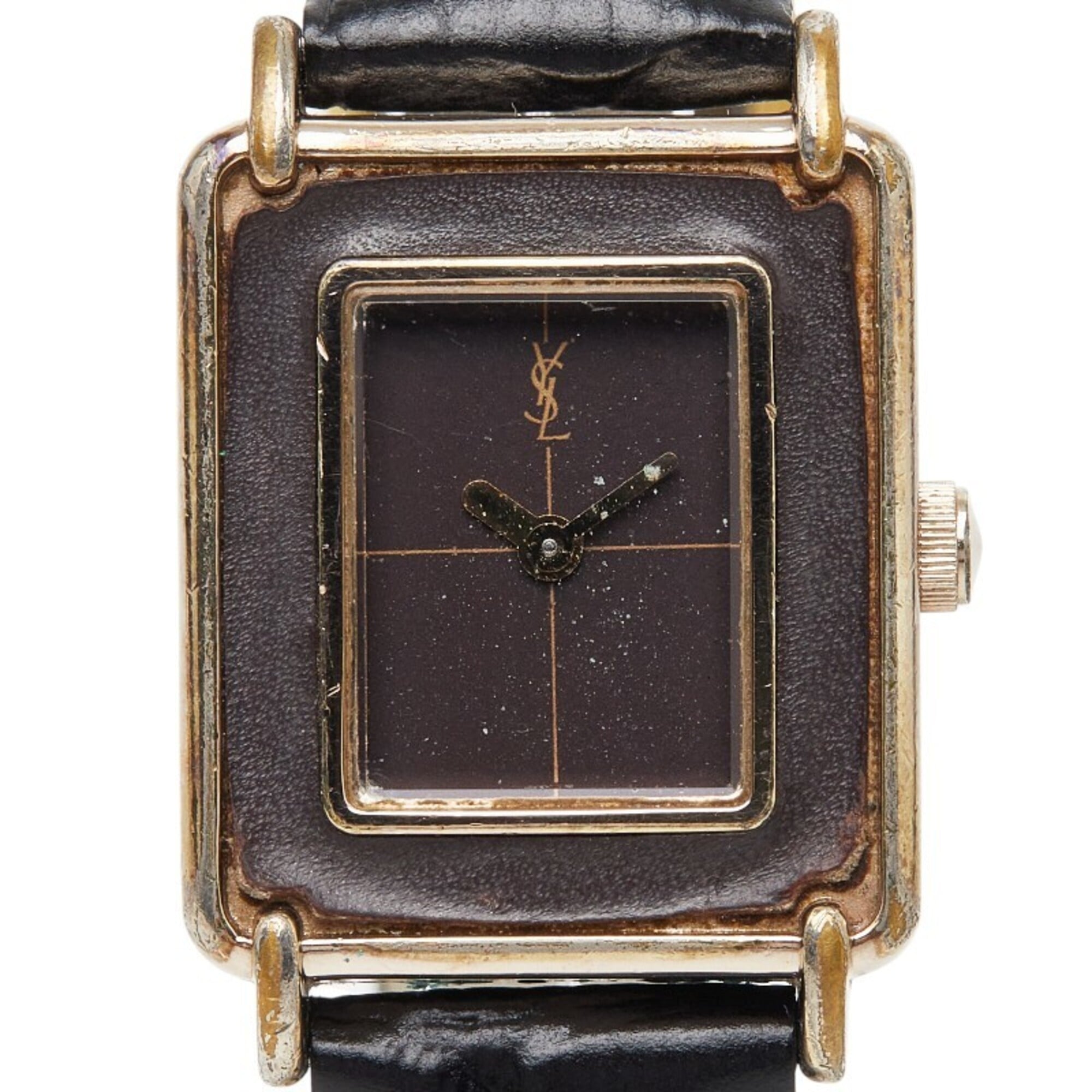 Saint Laurent Macaron Leather-In Watch 4-831268 Quartz Brown Dial Metal Leather Women's SAINT LAURENT — Good