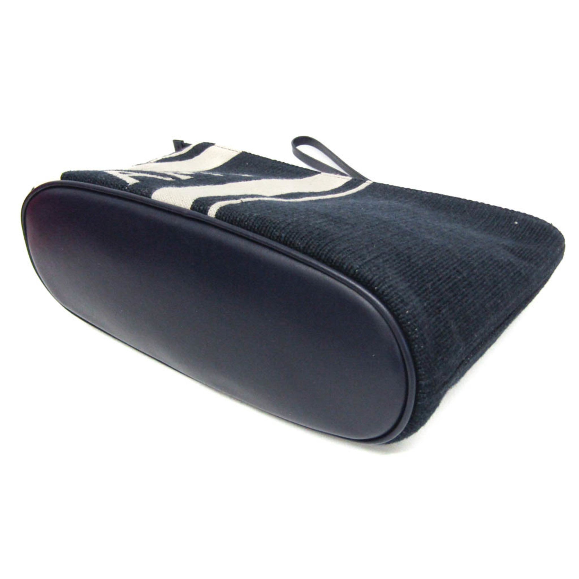 Salvatore Ferragamo Logo EE-24 1638 Women,Men Leather,Cotton Pouch Cream,Navy — Like New