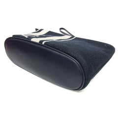 Salvatore Ferragamo Logo EE-24 1638 Women,Men Leather,Cotton Pouch Cream,Navy — Like New