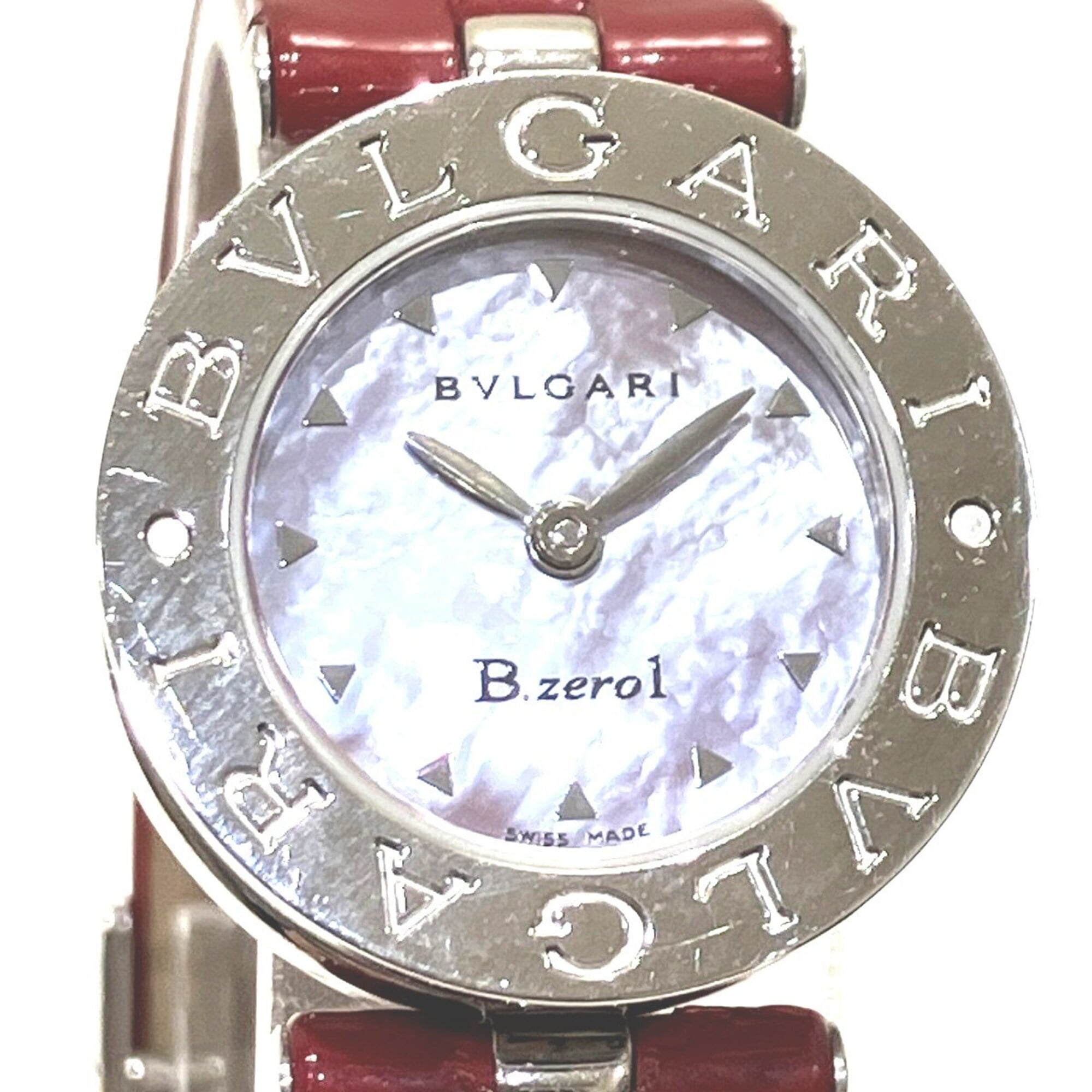 Bulgari Watch, Total Weight 26.8g, Stainless Steel, Genuine Leather Strap, Quartz Movement, Pink Mother-of-Pearl Dial, BZ22S — Good