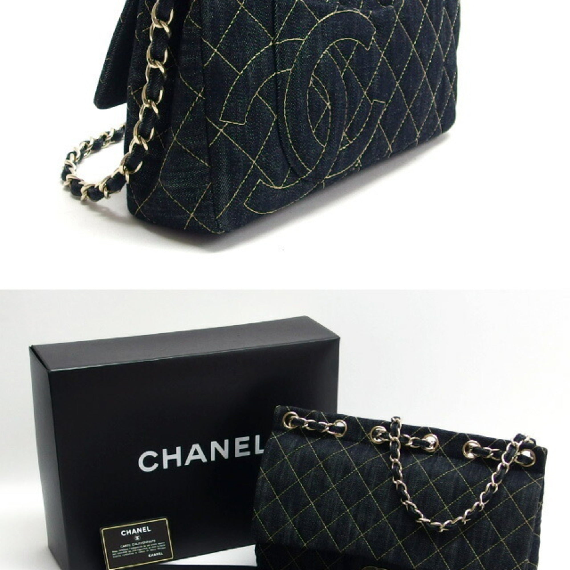 Chanel Matelasse Sparkling Denim Chain Shoulder Bag Indigo Unused — New - Store Return