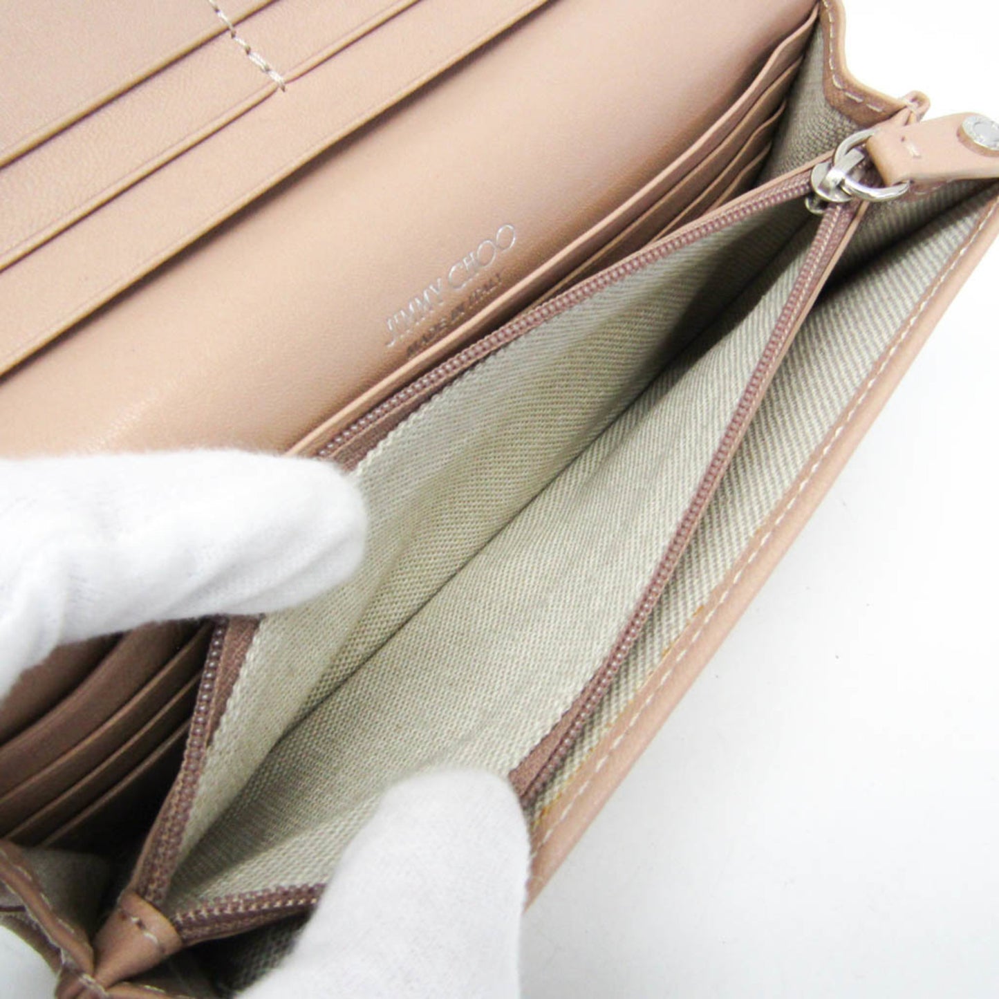 Jimmy Choo NINO J000108501001 Women's Leather Studded Long Wallet (bi-fold) Coral Pink