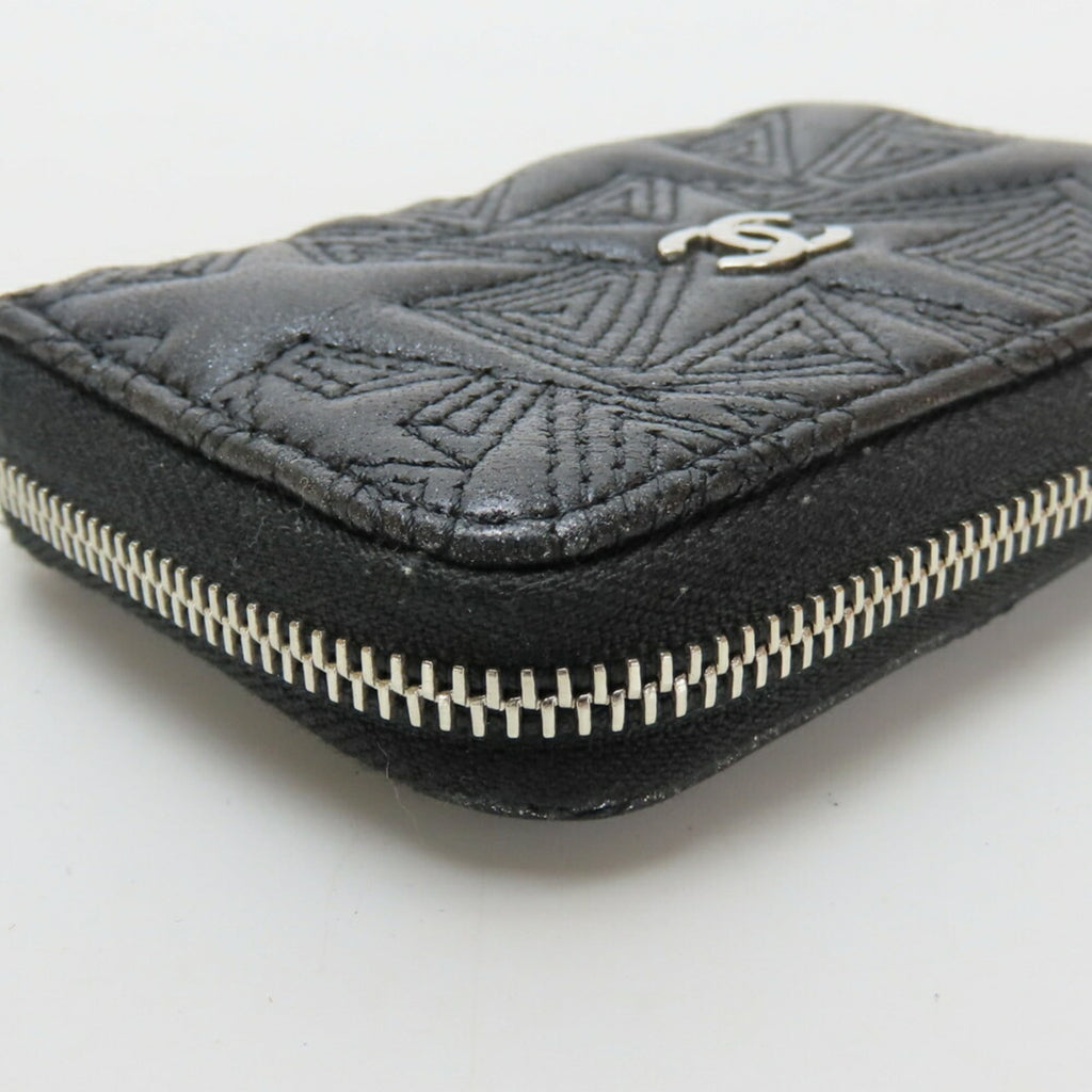 CHANEL Wallet/Coin Case, Star Embossed Coco Mark, Metallic Lambskin, Black, Round Zip, Women's
