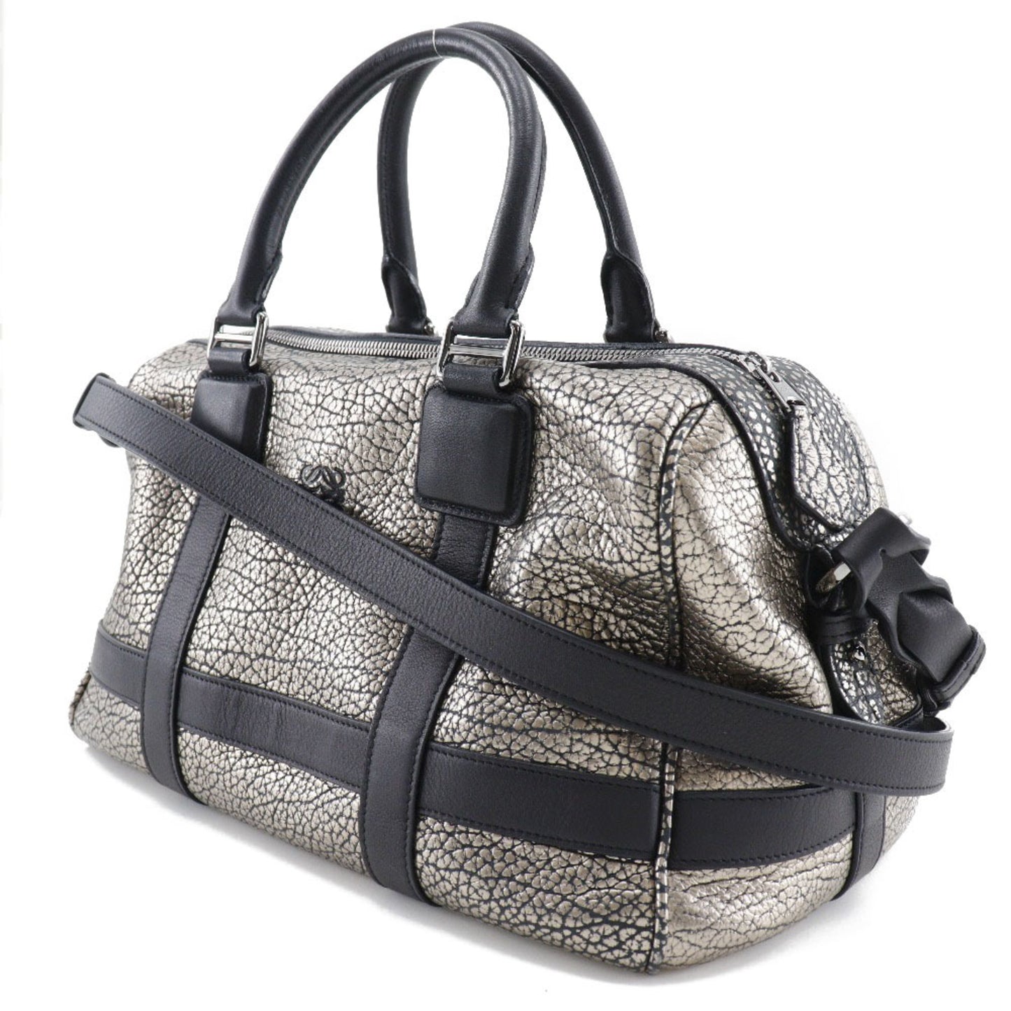 Loewe 2WAY Shoulder Handbag Mini Boston Calf Black/Silver Ladies