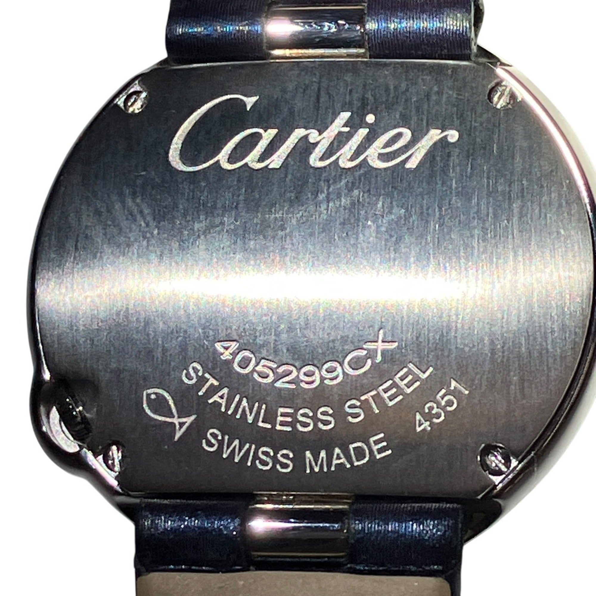 Cartier Ballon Bleu de watch, total weight 27.7g, stainless steel, genuine leather strap, diamonds, quartz movement, silver dial, W4BL0002 — Very Good