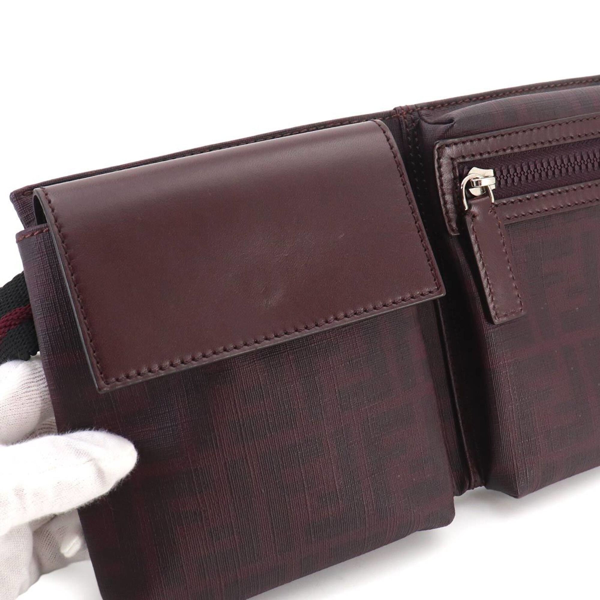 Fendi Zucca Bag, Waist Body Handbag, Leather, Bordeaux, 7VA280, Silver Hardware, Belt Bag — Like New
