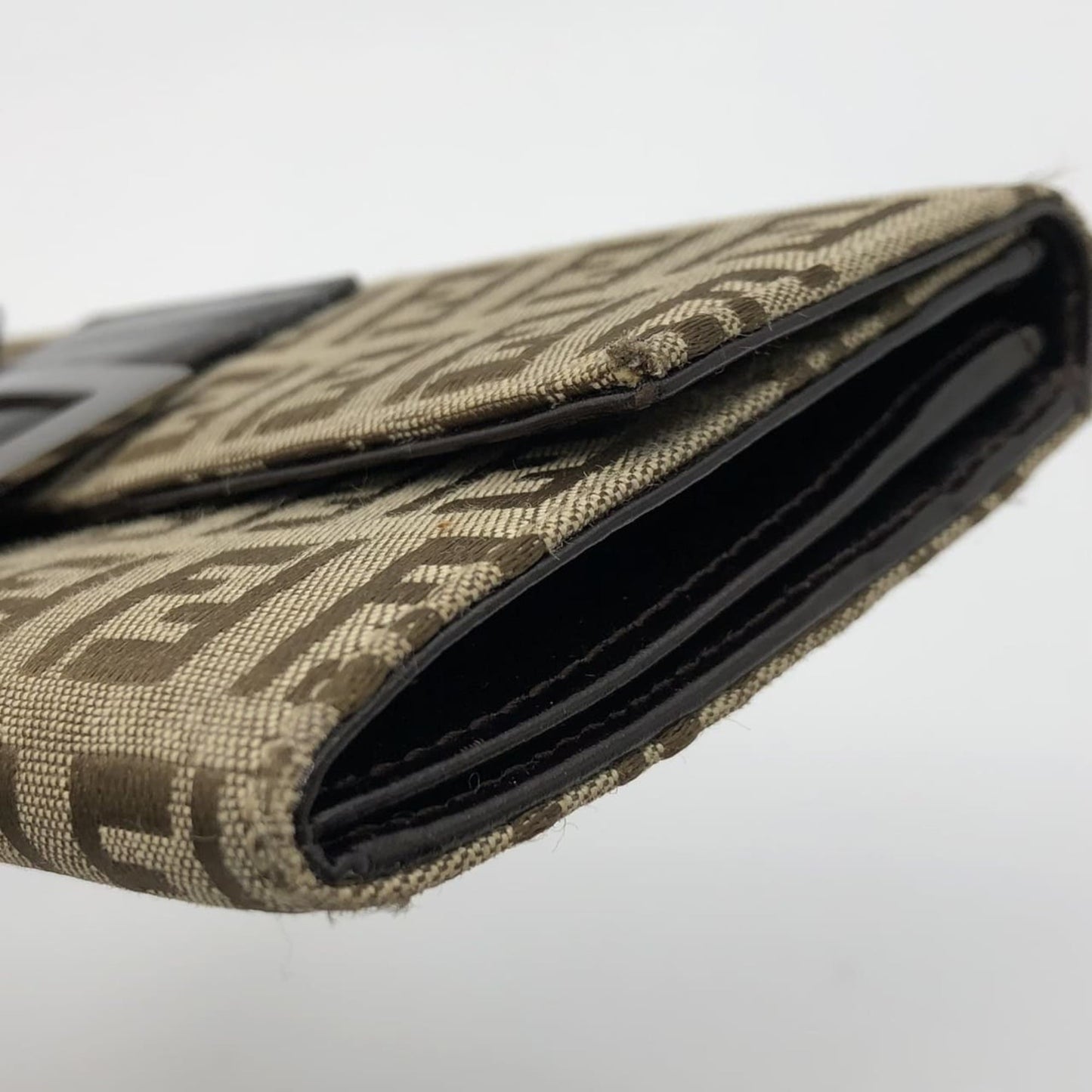 FENDI Zucchino Long Wallet Canvas Beige Brown Women's Men's