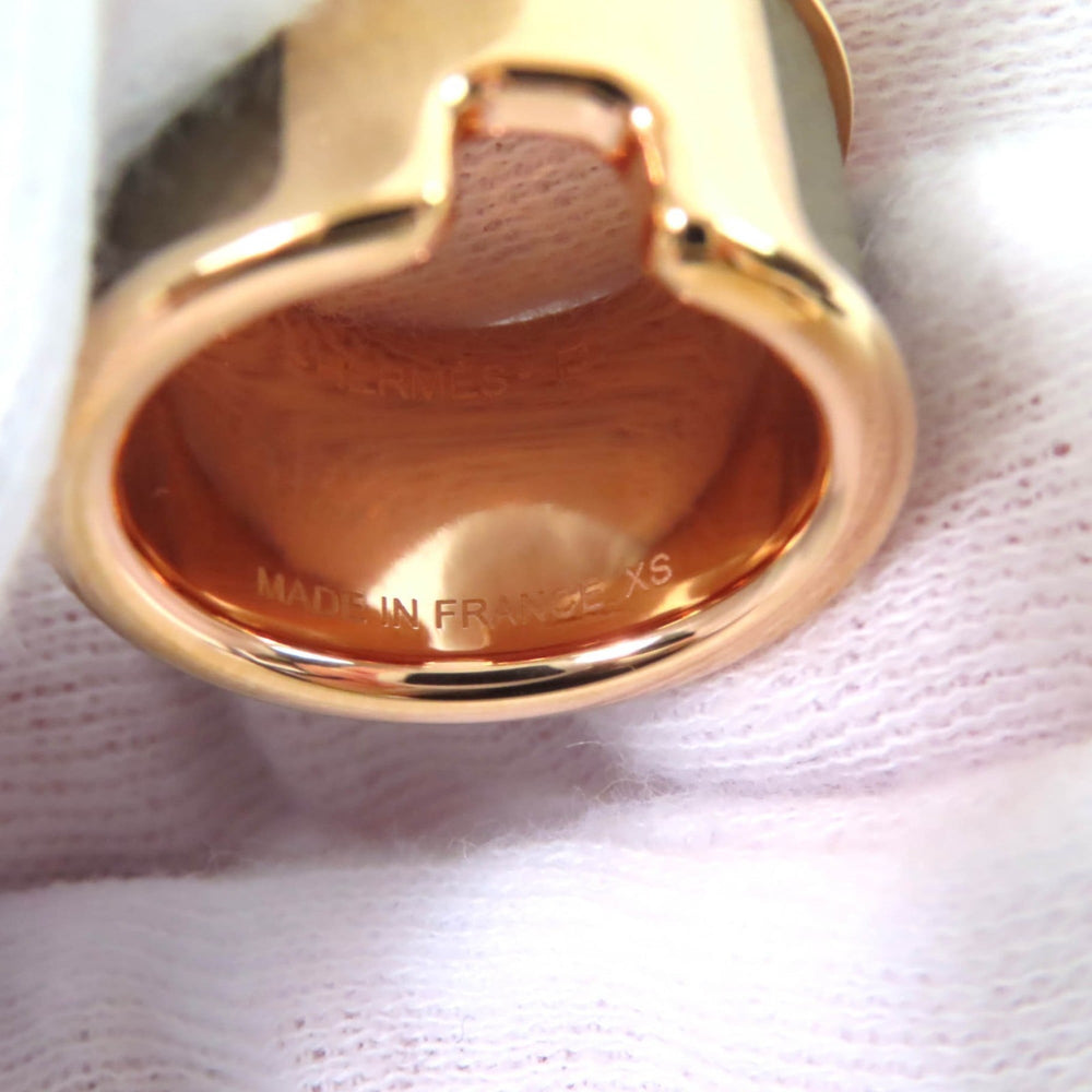 HERMES Olympe GM Etoupe Pink Gold Madame Veau H Design Ring, Size XS, with Box and Dust Bag, Made in France — Like New