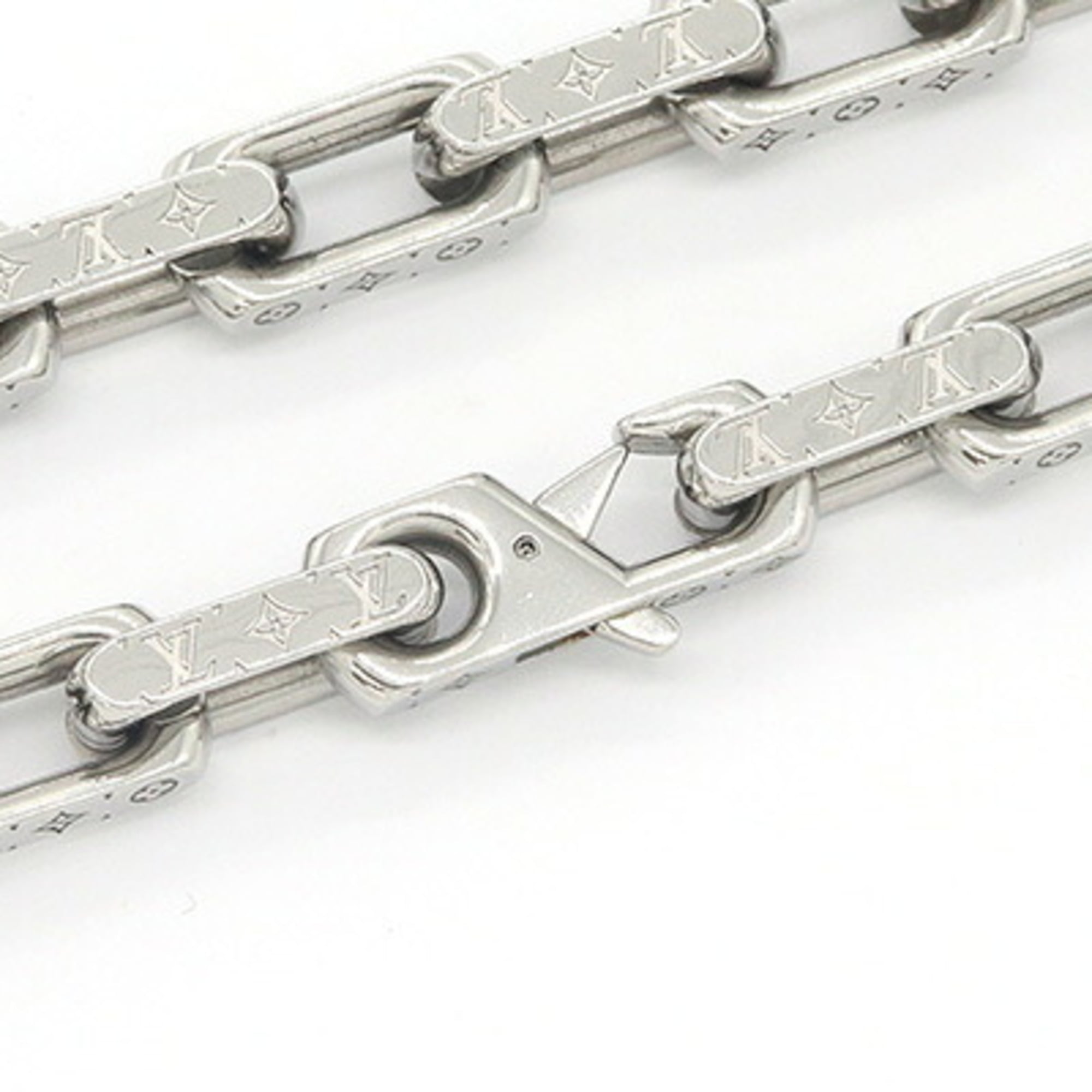 Louis Vuitton Monogram Necklace Chain M00307 Silver Metal Heavyweight Men's — Like New
