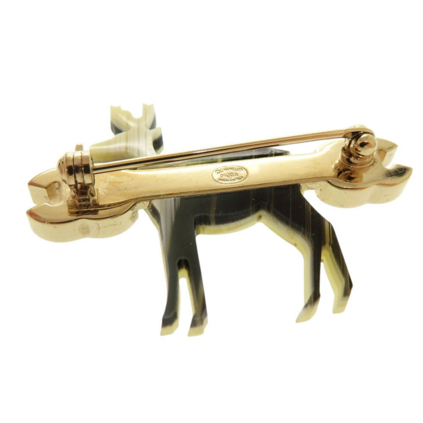 Chanel Reindeer motif Coco mark metal beige pink brooch 0476CHANEL