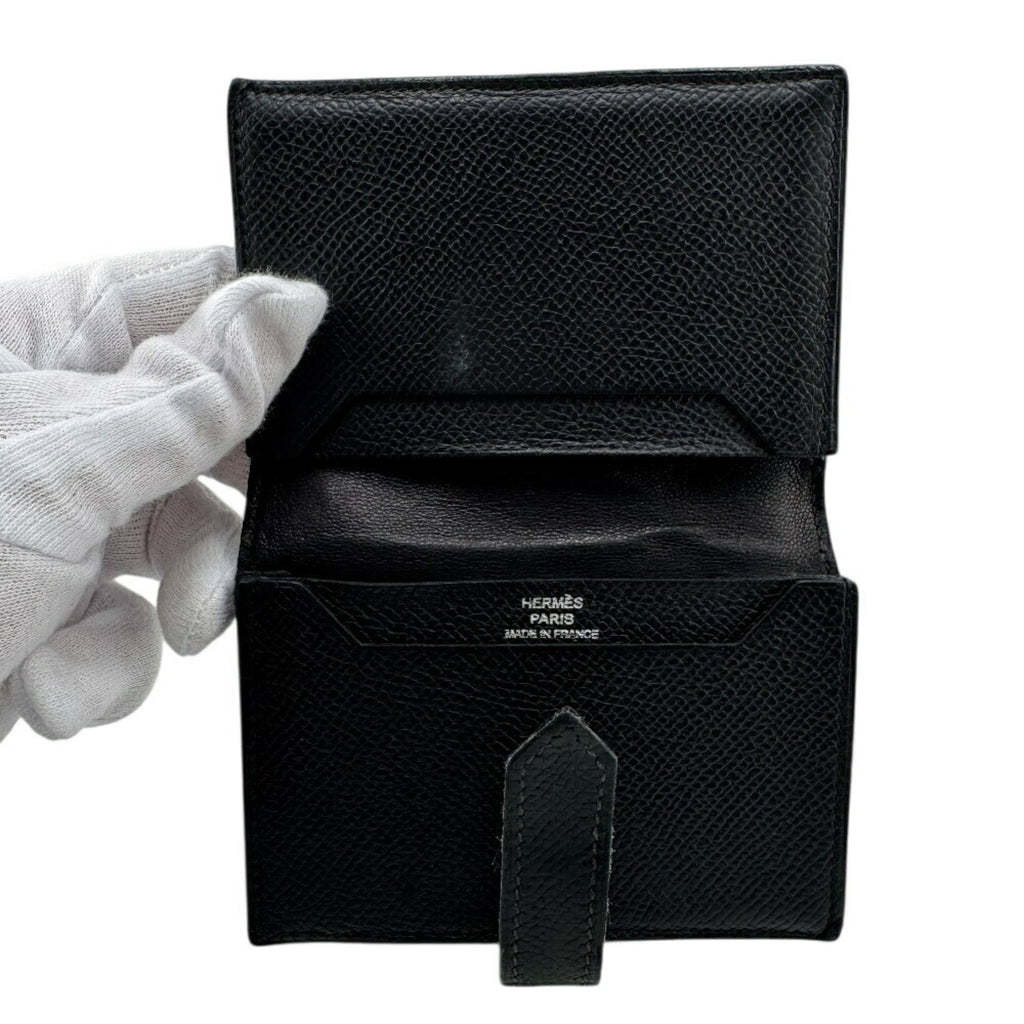 HERMES Bearn Card Case Wallet Black Unisex