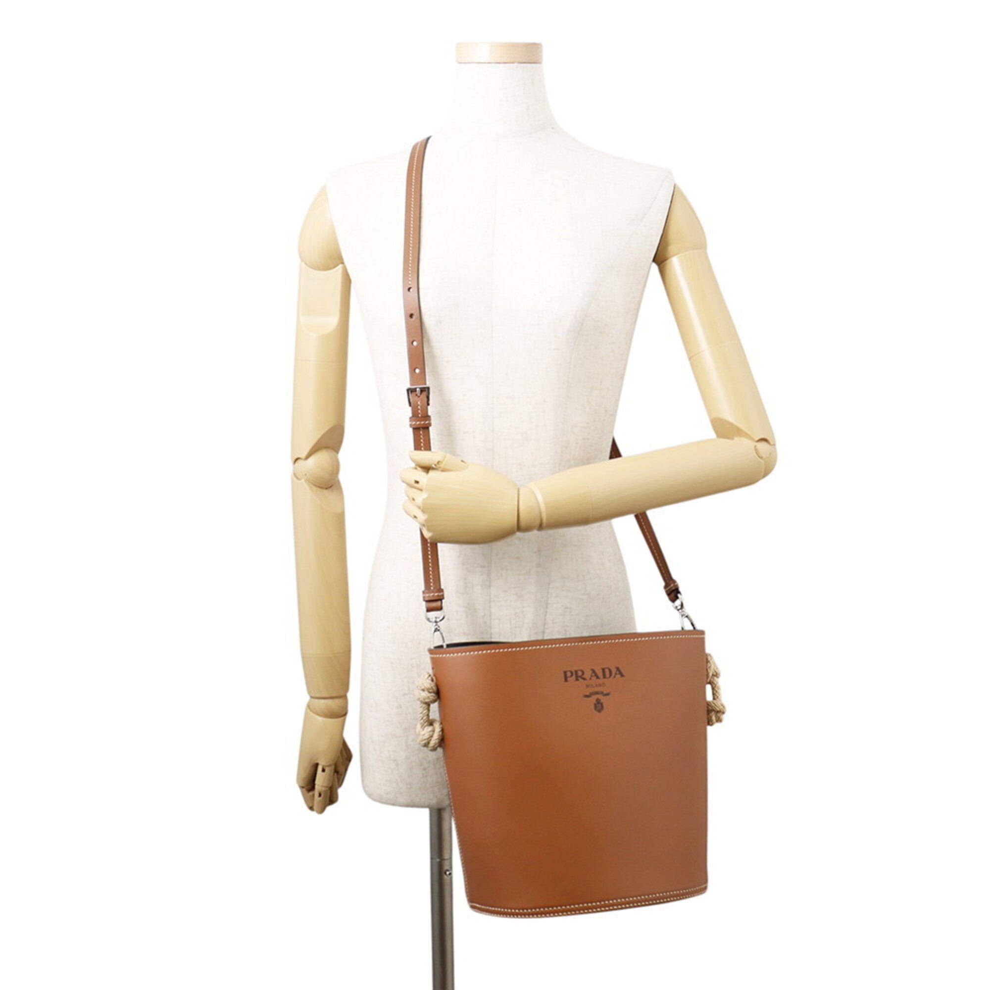 Prada Tambour Bucket Shoulder Bag, Calf Leather, 1BE050, PRADA 2-way, Handbag — Like New