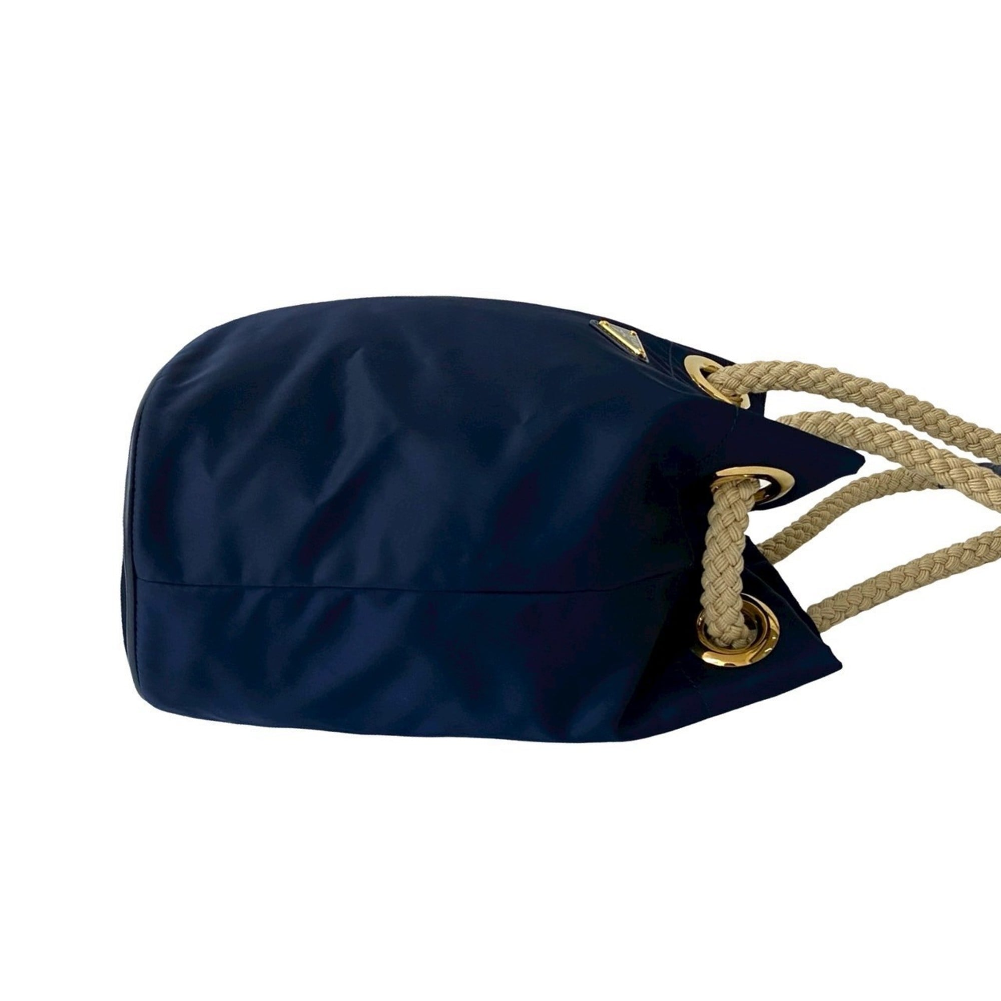 PRADA Prada Triangle Logo Plate with Metal Hardware Nylon and Leather Shoulder Bag/Handbag/Tote Bag Navy 34484 — Like New