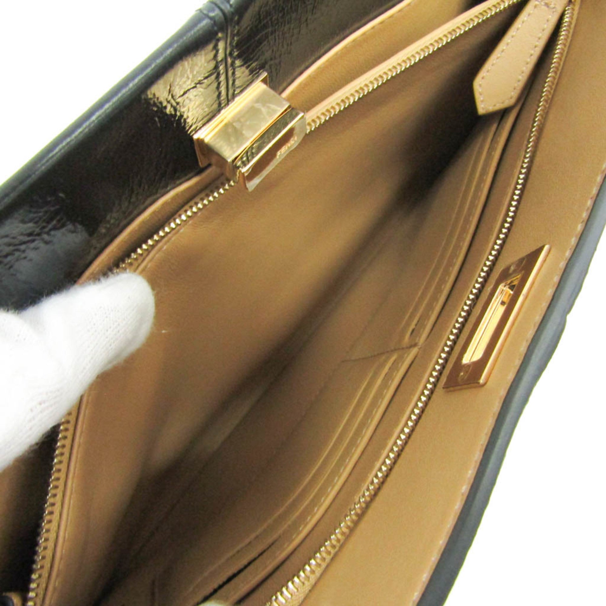 Fendi 8M0413 Women's Leather Clutch Bag Black