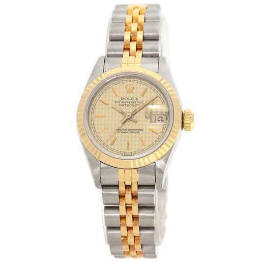 Rolex 69173 Datejust Houndstooth Watch Stainless Steel SSx18KYG Ladies ROLEX