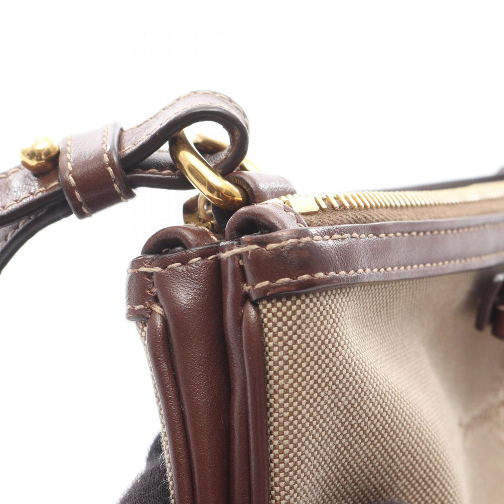 Prada Logo Jacquard Shoulder Bag, Canvas and Leather, Women's, Beige Brown, 1BH050