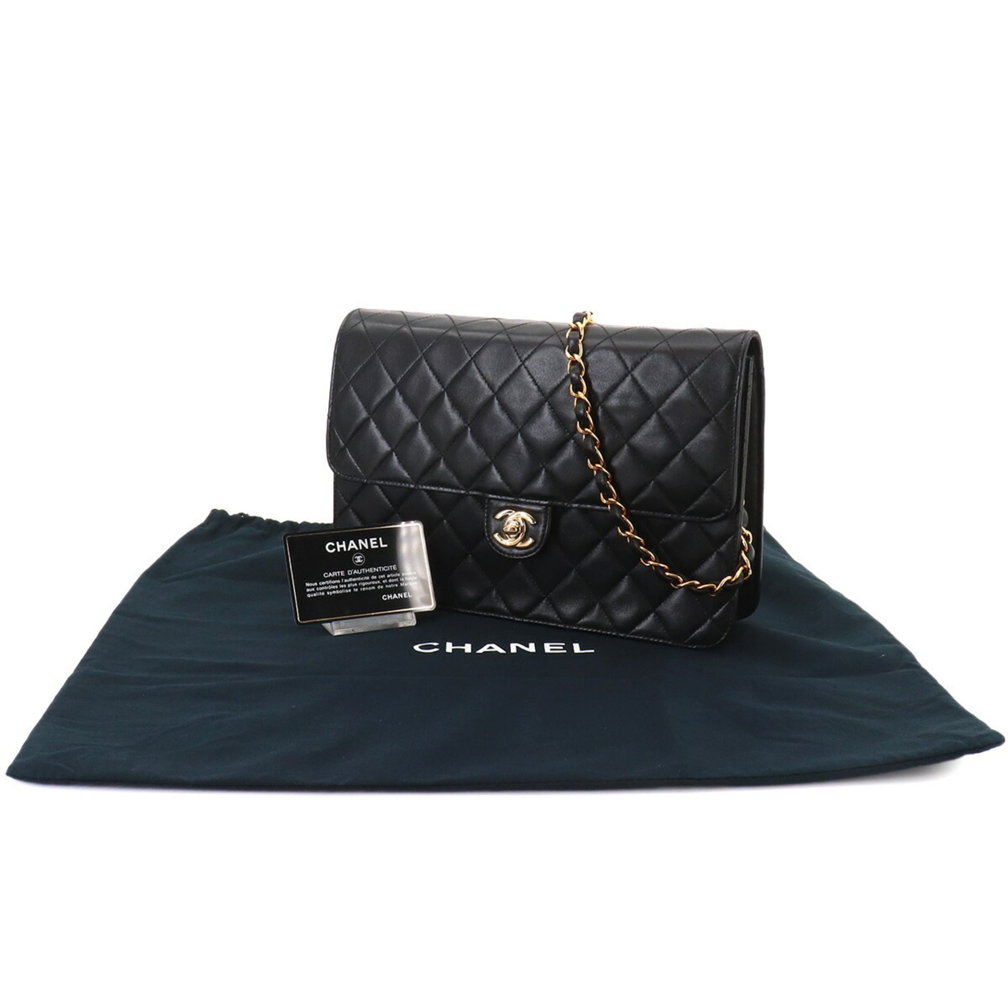 Chanel Matelasse Chain Shoulder Handbag, Lambskin, Black with Gold Hardware — Like New