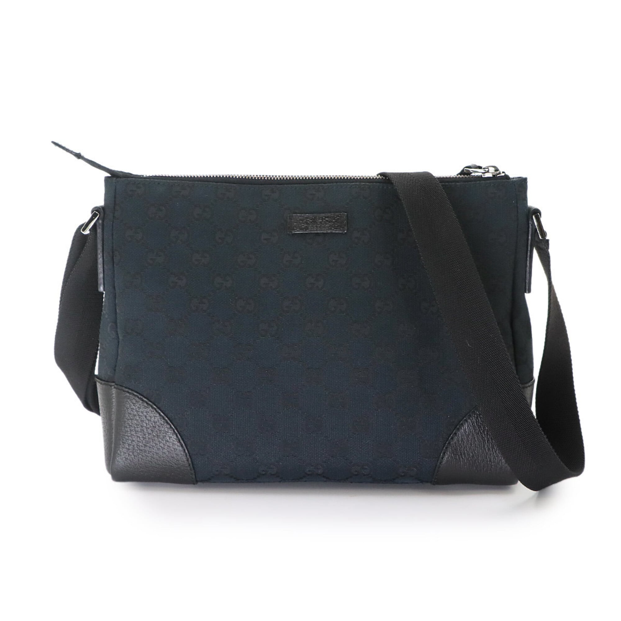 Gucci GG Canvas Shoulder Handbag, Leather, Black, 114273, Silver Hardware — Like New