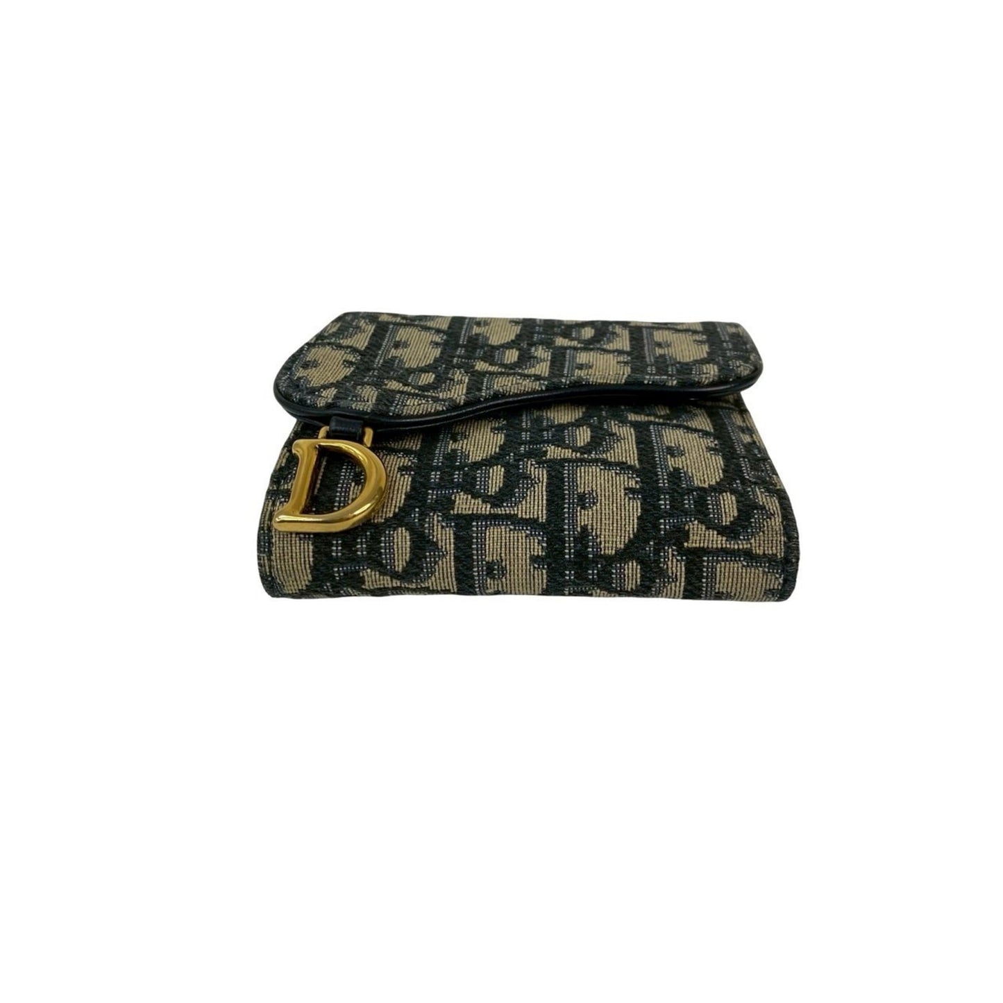 Christian Dior Oblique Logo Canvas and Leather Tri-fold Wallet, Mini, Navy, 18273