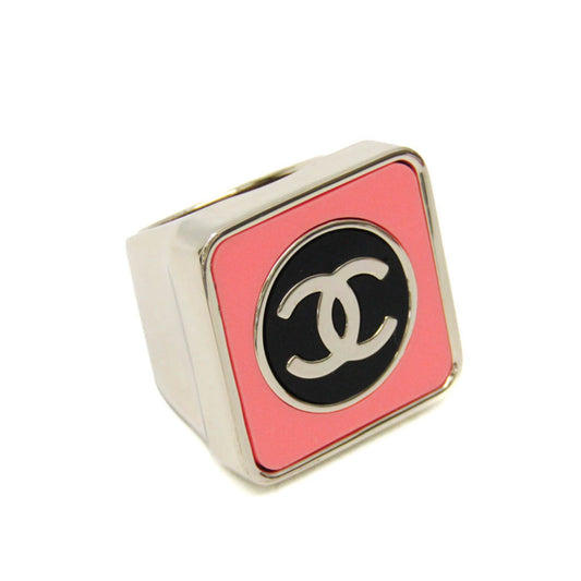 Chanel Coco Mark Square Ring Metal Fashion Band Ring Black,Pink,Silver