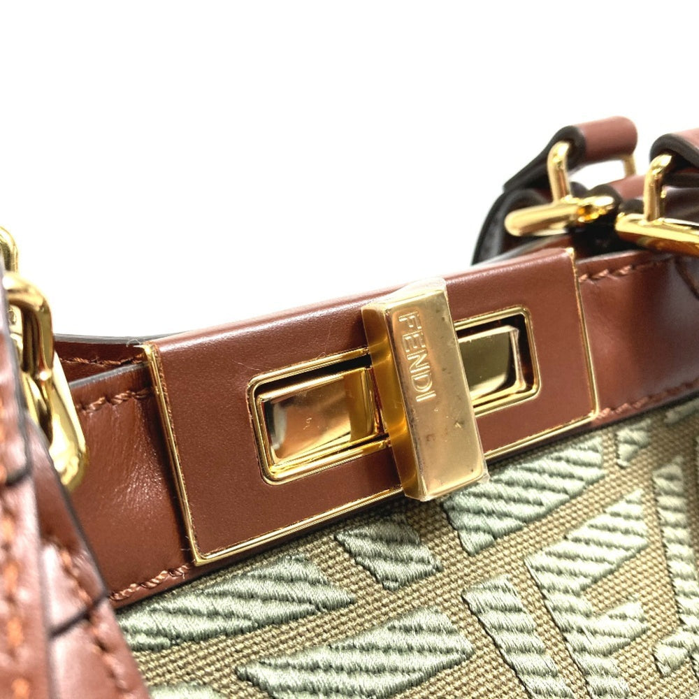 FENDI 8BH374 FF Peekaboo X Tote Shoulder Bag Cotton Women's Green — New - Store Return