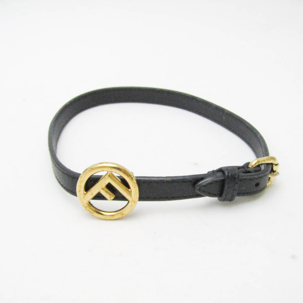 Fendi F Is 8AG739 Leather,Metal Charm Bracelet Black,Gold