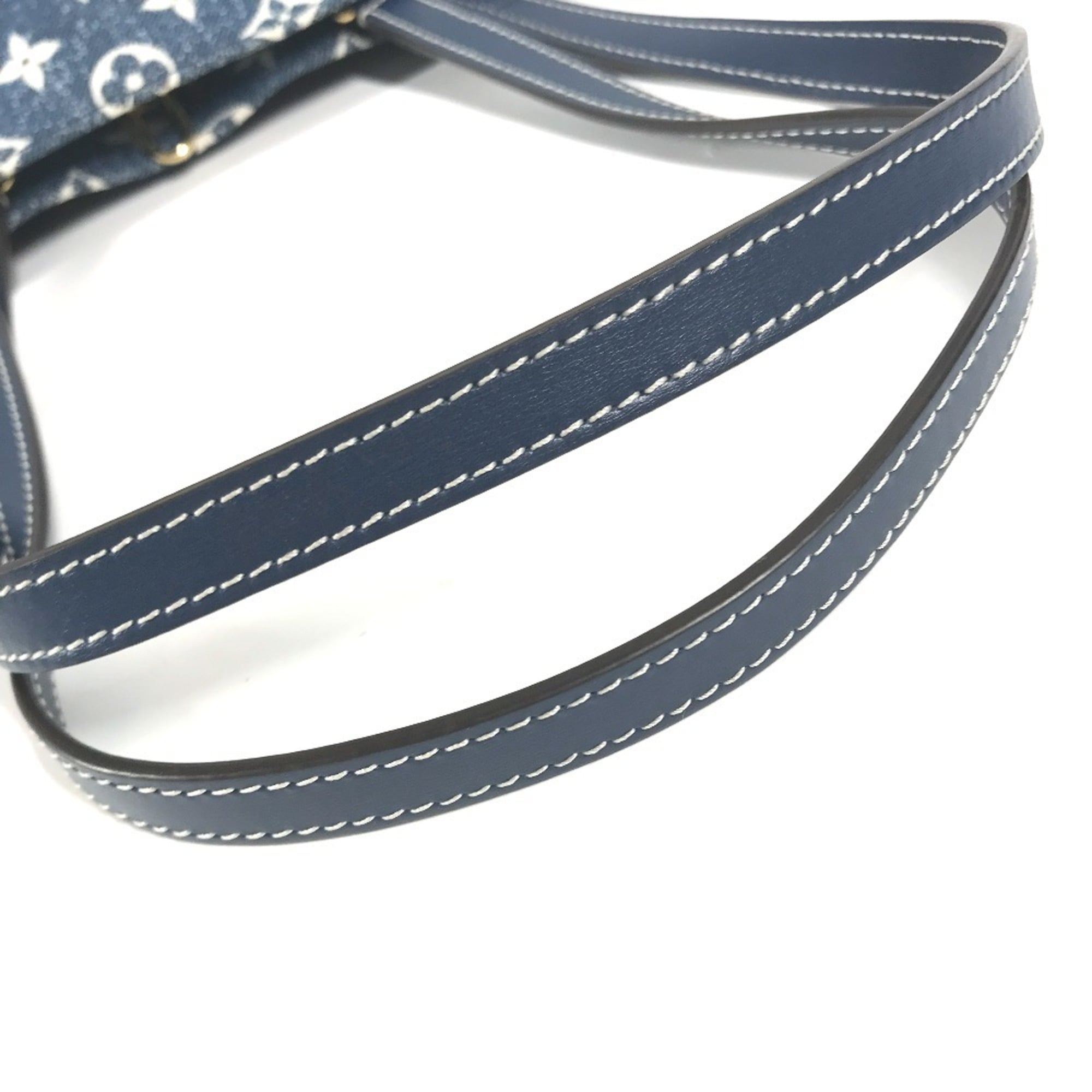 LOUIS VUITTON M59608 Monogram Denim Jacquard On the Go MM Bag Tote Shoulder Canvas Leather Women's Marine Blue D-240804-17 — Like New