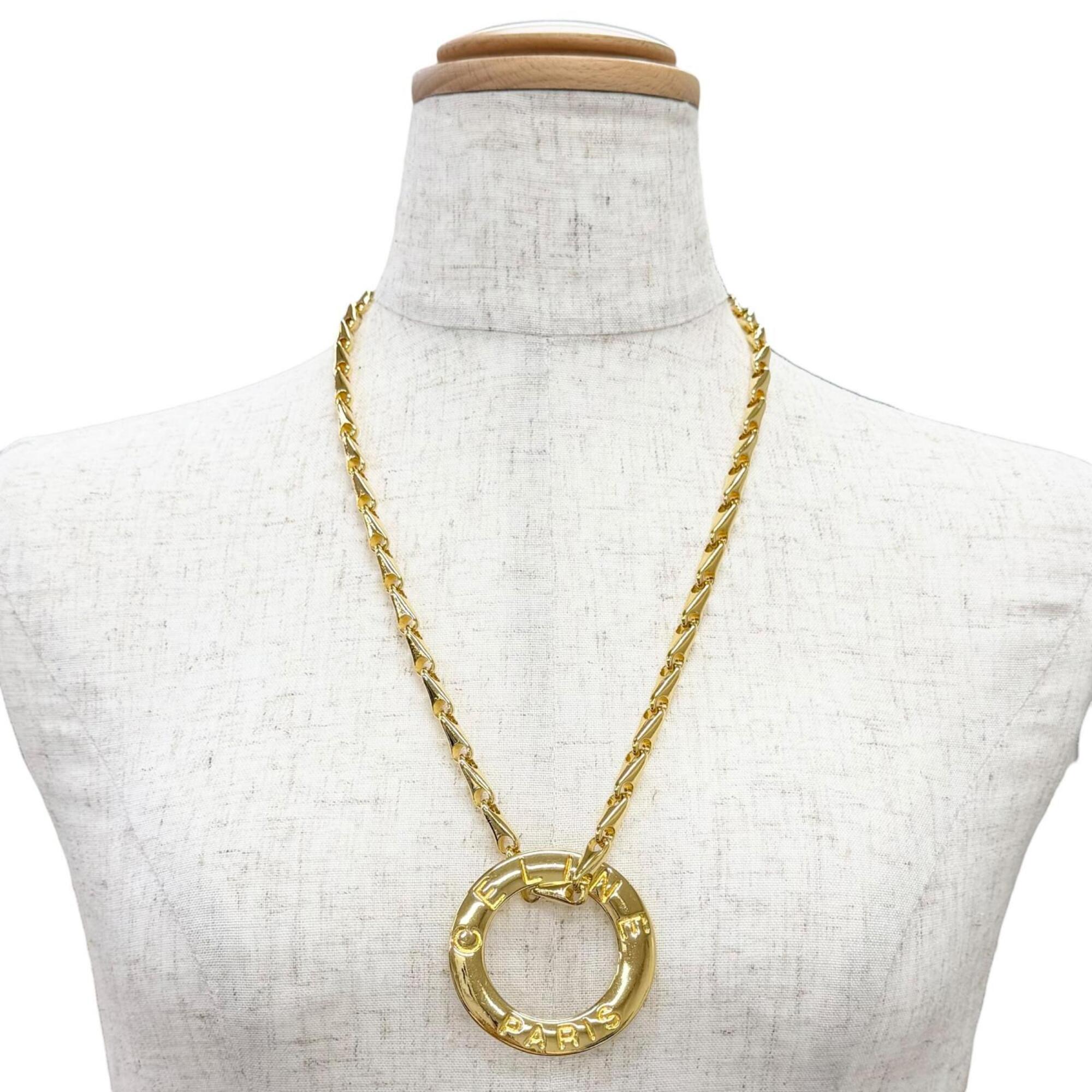 CELINE Vintage Circle Logo Design Chain Necklace Pendant Accessory Gold Made in Italy Women's — Like New