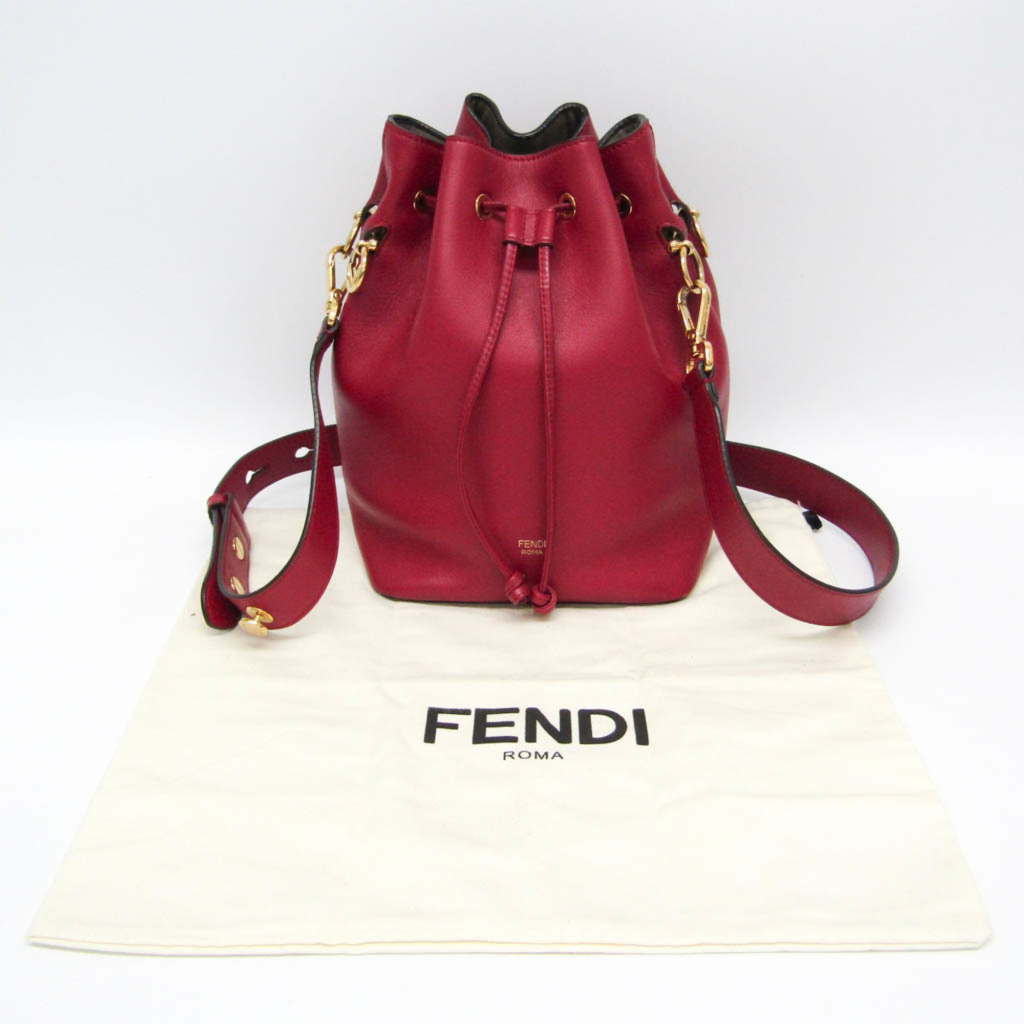 Fendi Mon Tresor 8BT298 Women's Leather Shoulder Bag Red Color