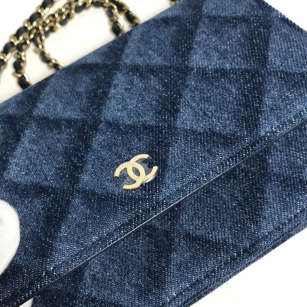 CHANEL AP0250 Long Wallet Chain Bag Matelasse Shoulder Denim Women's Blue — New - Store Return