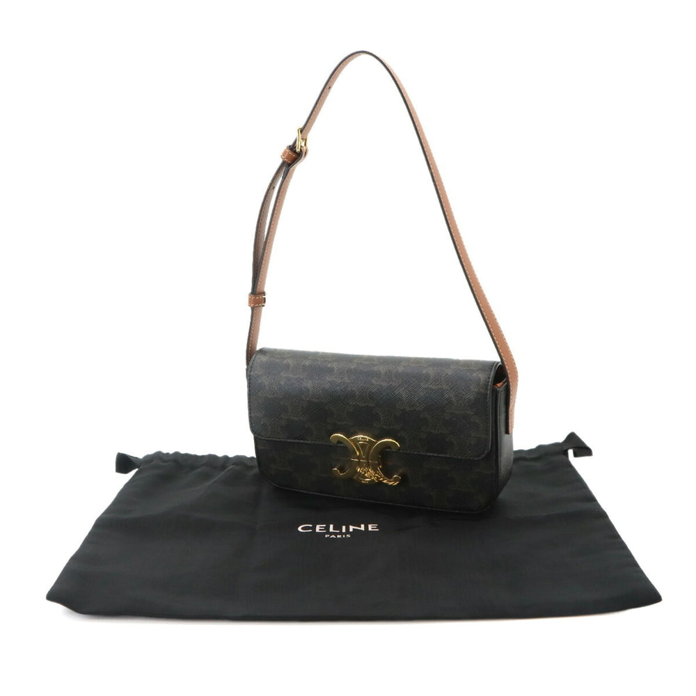 Celine Triomphe Claude Shoulder Handbag, Leather, Tan, Black, Brown, Gold Hardware, 194142 — Like New