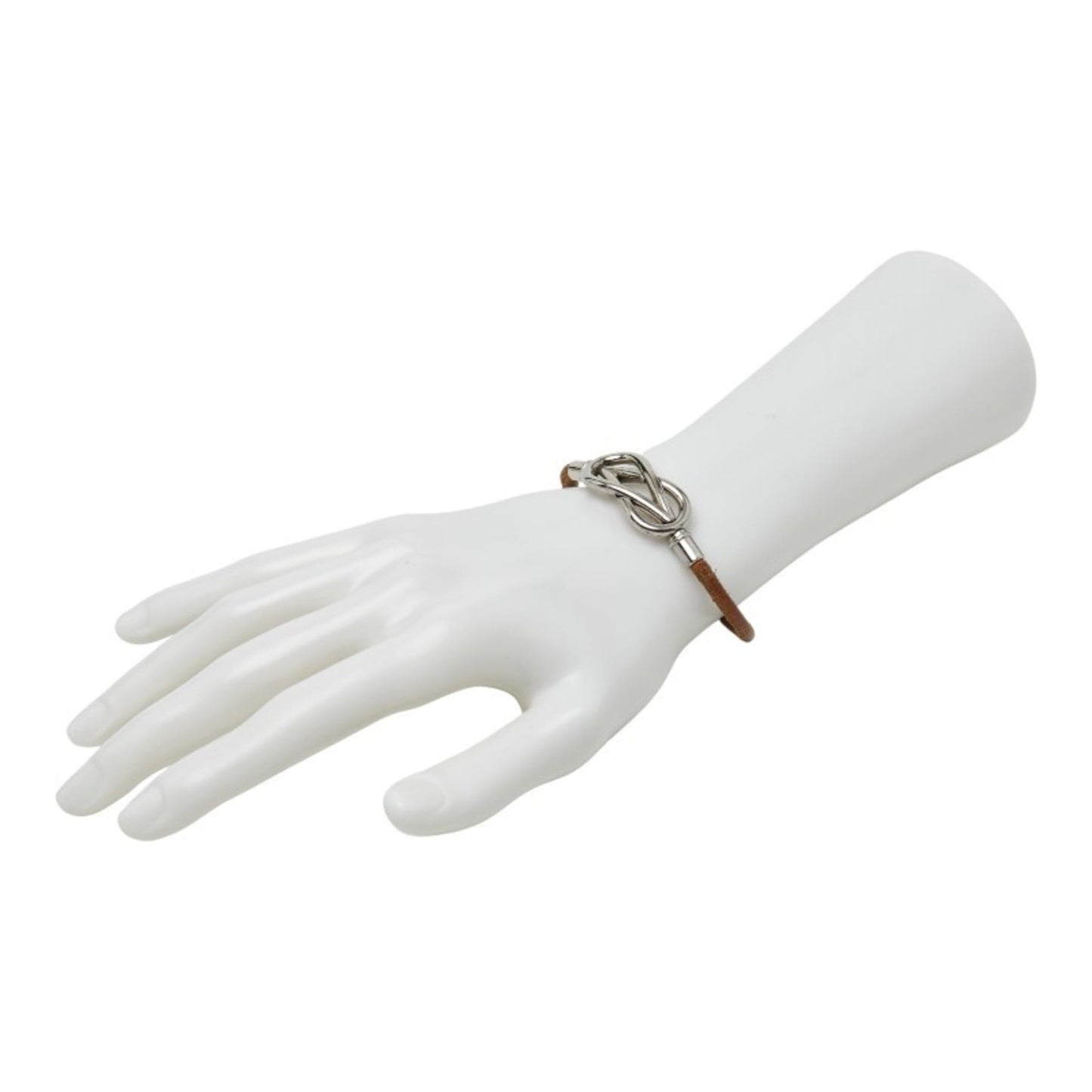 Hermes Atame Bracelet in Silver and Brown Metal Leather for Women