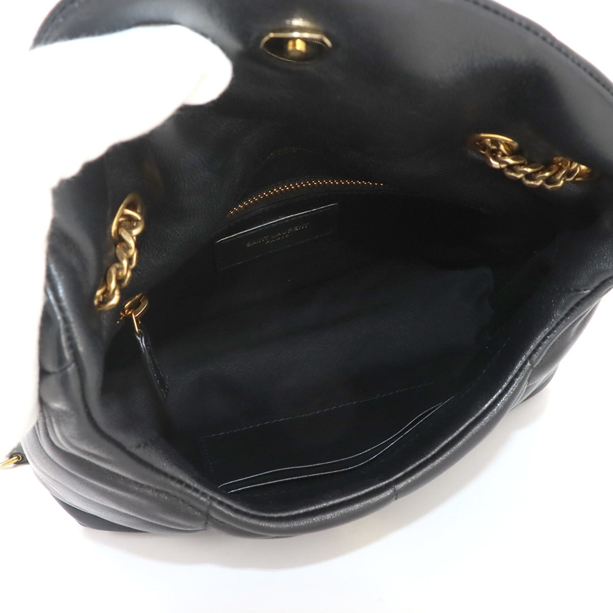 Saint Laurent Puffer Toy Chain Shoulder Handbag, Leather, Black, 759337, Gold Hardware — Like New
