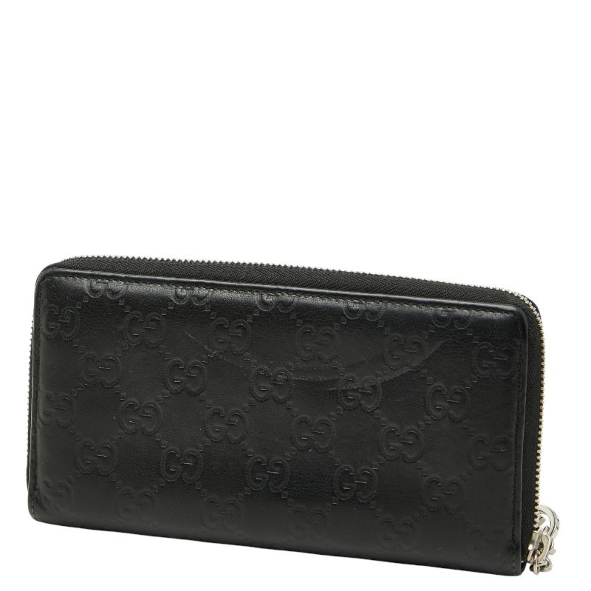 Gucci Guccissima Round Zip Long Wallet 233025 Black Leather Women's GUCCI