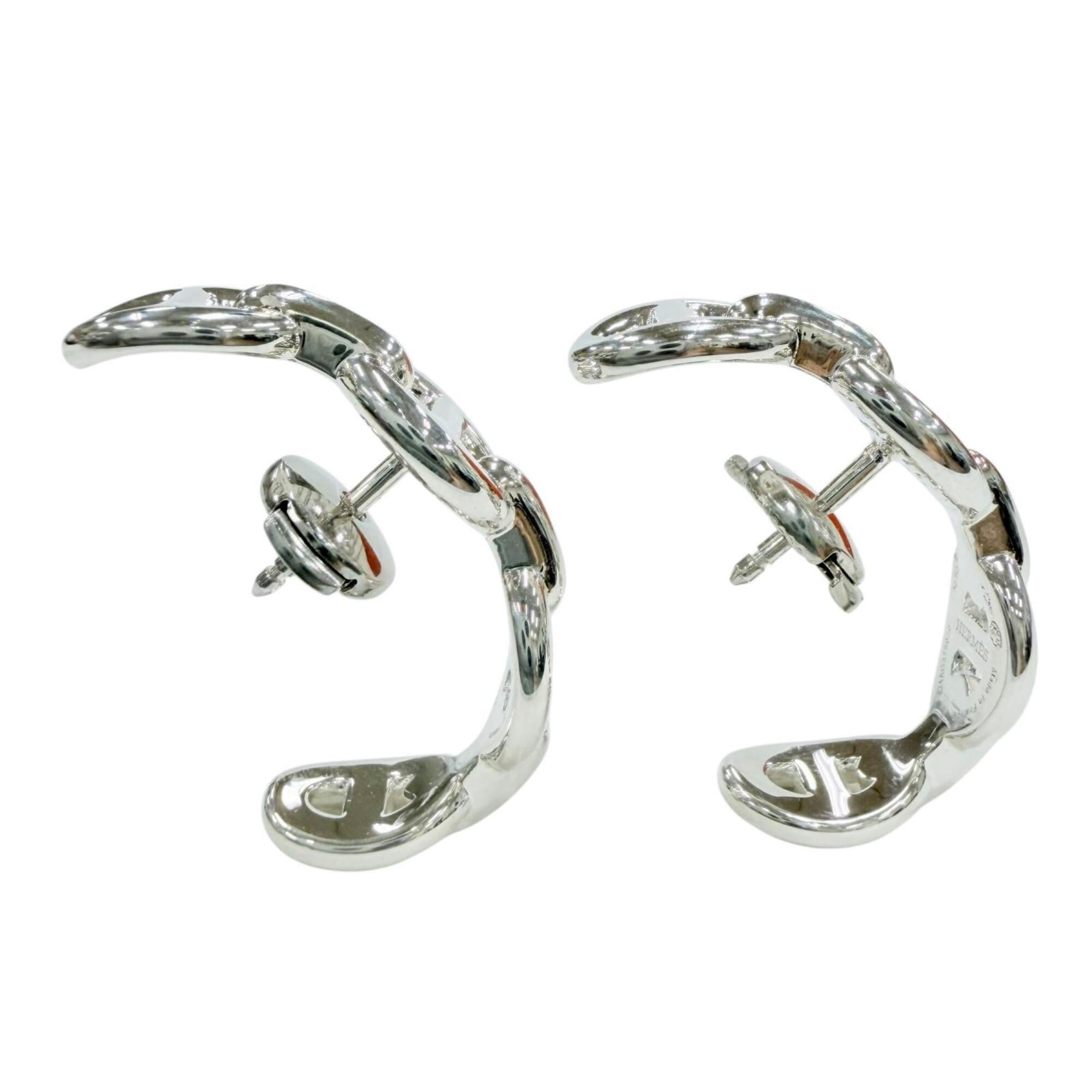 HERMES Chaine d'Ancre Enchainée 925 Sterling Silver Earrings, Made in France, 2024 Model, Weight 9.0g, Women's, with Case — Like New