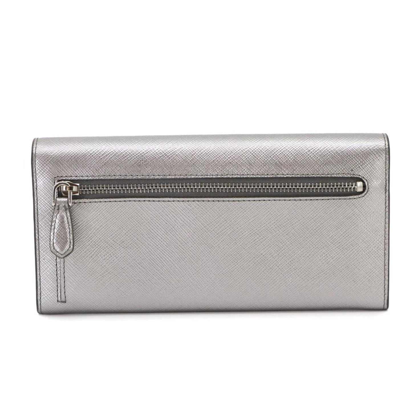 Prada Saffiano Bifold Long Wallet in Silver and Pink Beige Leather (1MH132) with Hardware