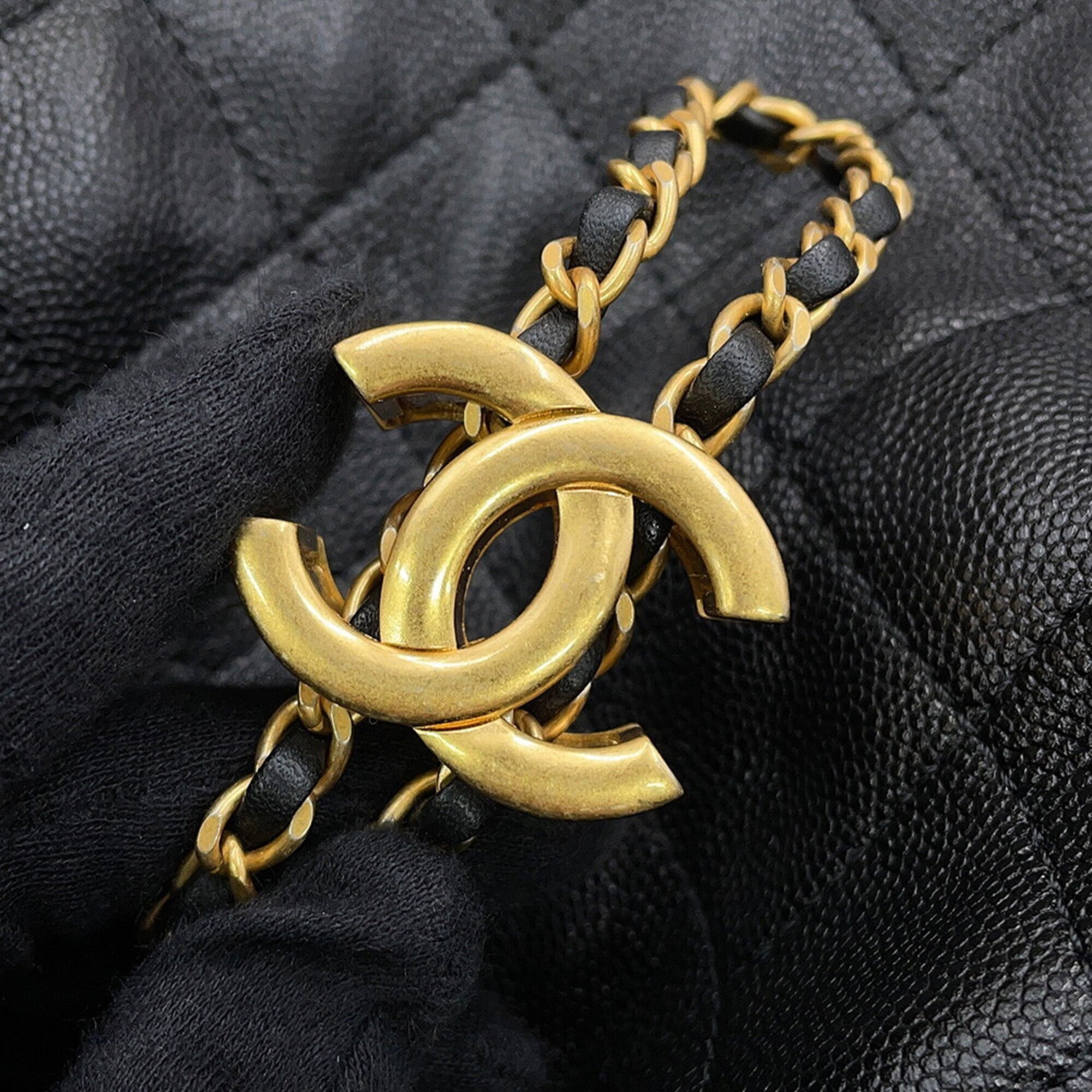 Chanel Chain Shoulder Bag CHANEL25 Medium Coco Mark Matelassé Caviar Skin AS5311 CHANEL Black Handbag Women's — Like New