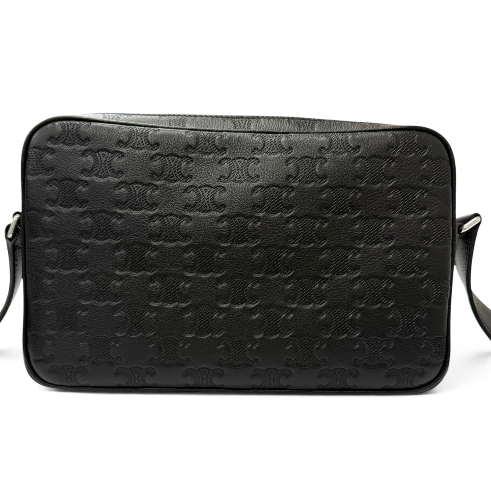 CELINE 117003FS3 Horizontal Messenger Leather Triomphe Medium Shoulder Bag Black Made in Italy Men's with Dust — Like New